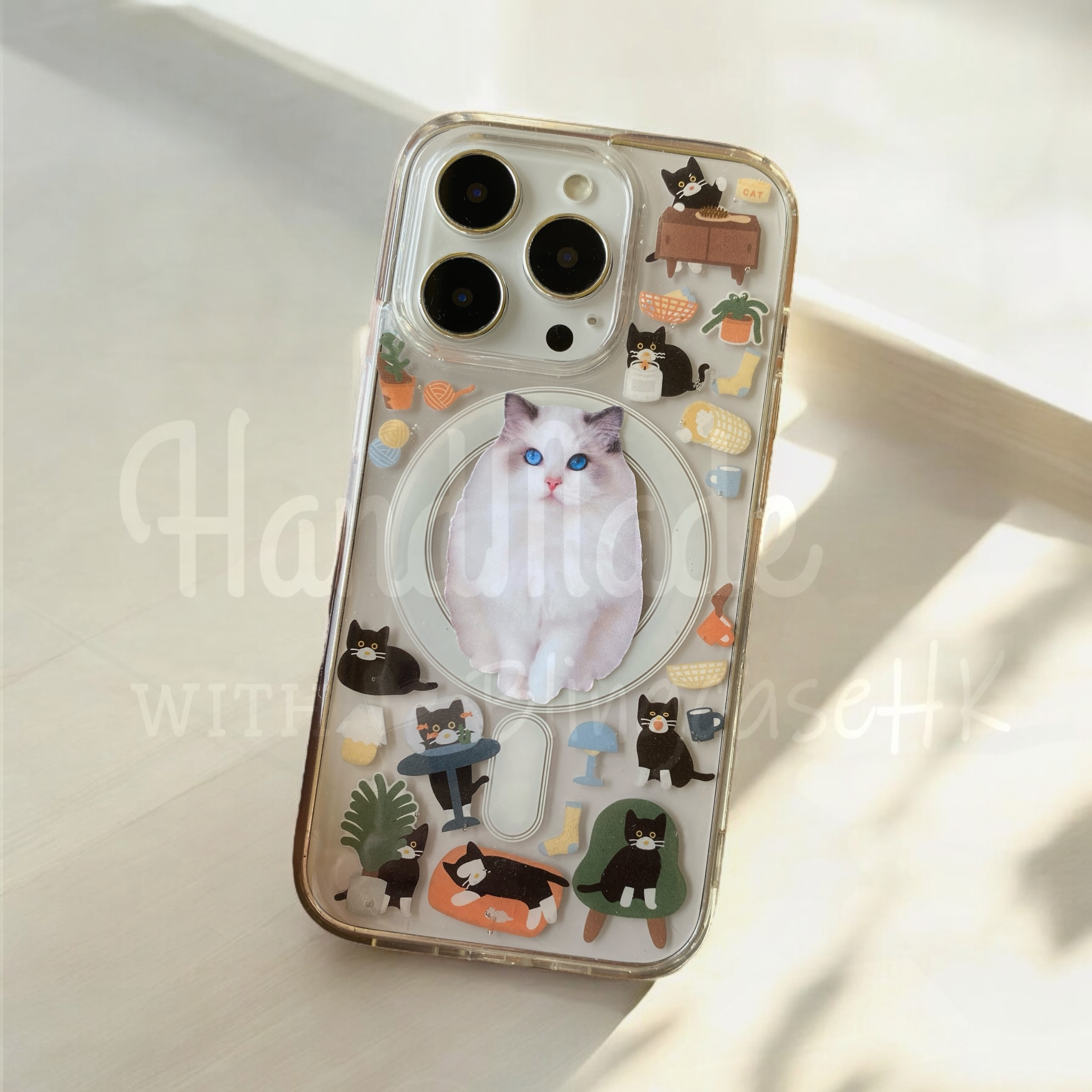 來圖寵物訂製 ｜ MagSafe 貓圖案 手工滴膠 iPhone 防摔手機殼