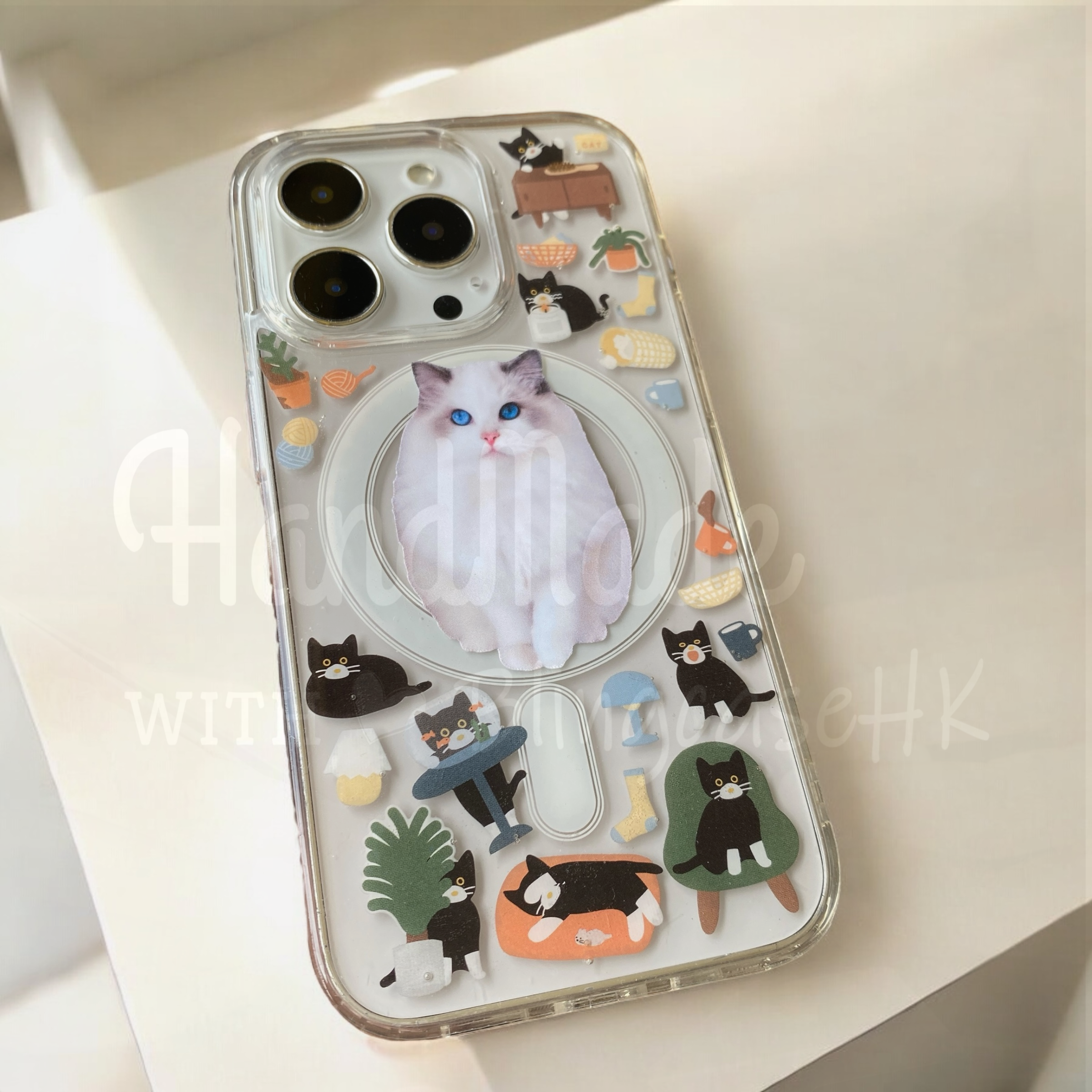 來圖寵物訂製 ｜ MagSafe 貓圖案 手工滴膠 iPhone 防摔手機殼