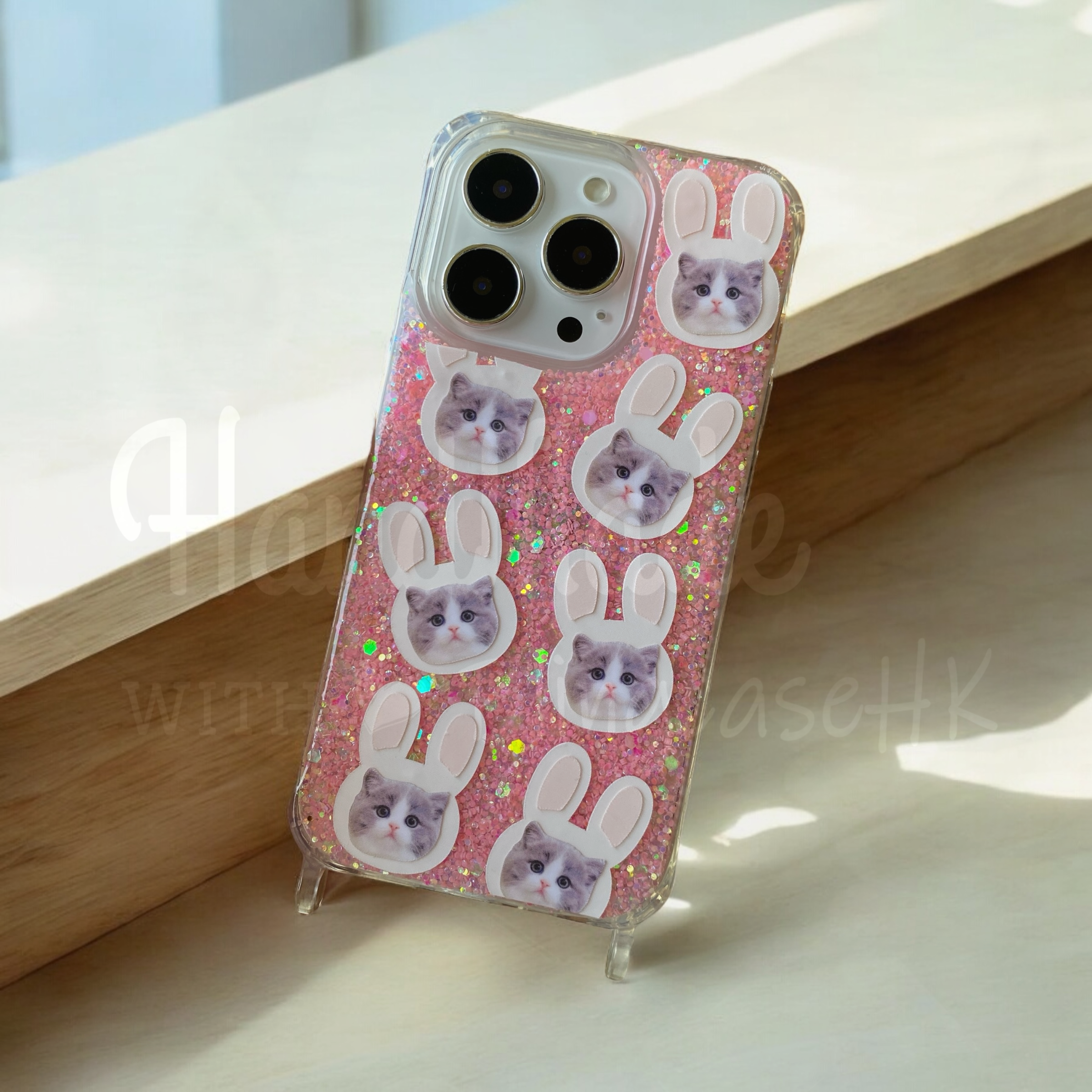 來圖寵物訂製 │ 兔仔耳 花花編織掛繩 手工滴膠 粉紅色閃粉 Samsung Galaxy 三星 防摔手機殼