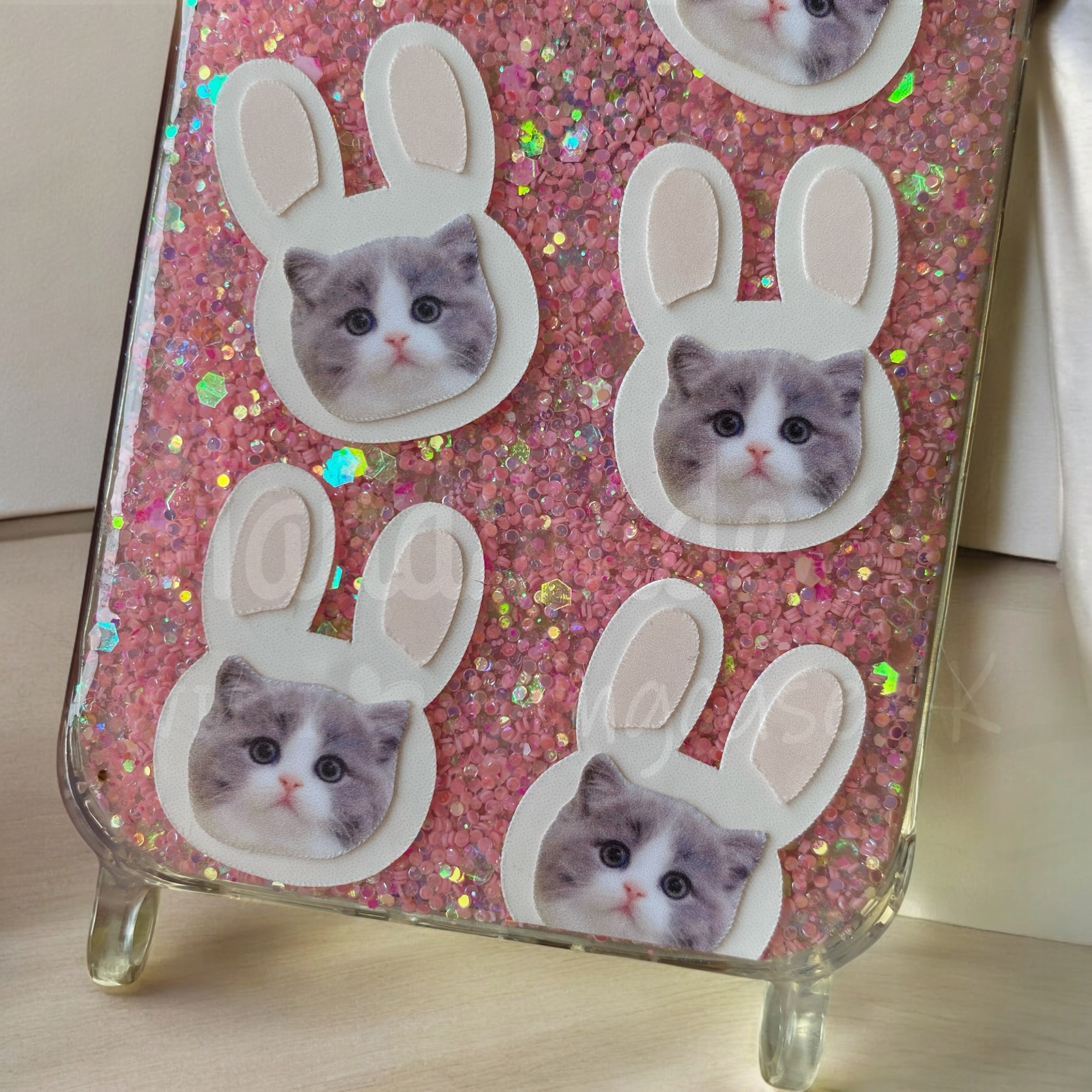 來圖寵物訂製 │ 兔仔耳 花花編織掛繩 手工滴膠 粉紅色閃粉 Samsung Galaxy 三星 防摔手機殼