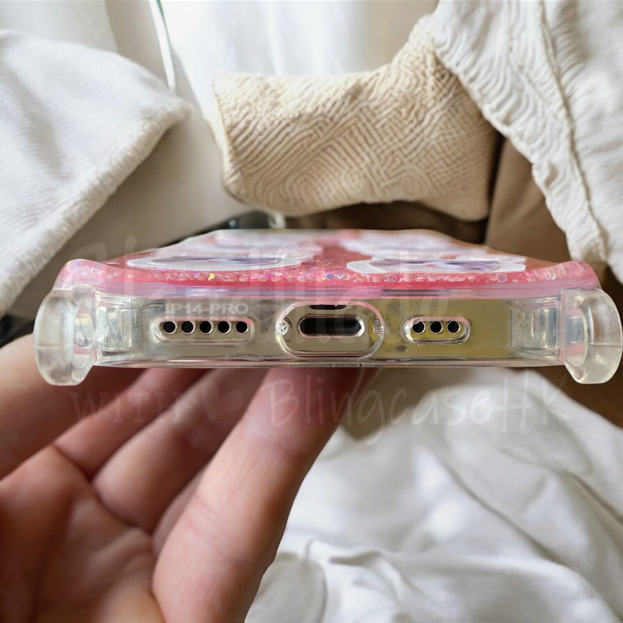 來圖寵物訂製 │ 兔仔耳 花花編織掛繩 手工滴膠 粉紅色閃粉 Samsung Galaxy 三星 防摔手機殼