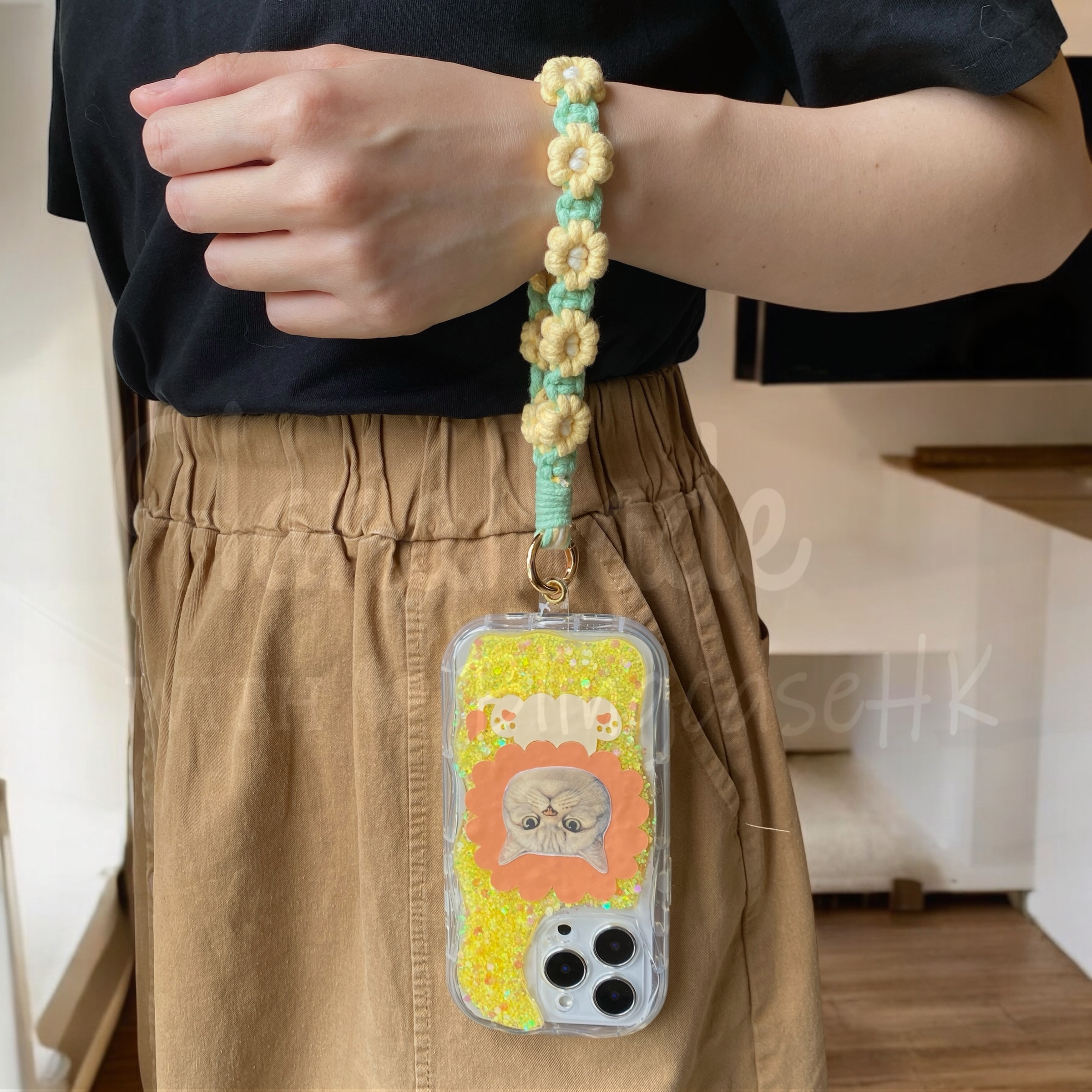 寵物手繪訂製 │ 獅子頭 花花編織手繩 手工滴膠 iPhone 波浪手機殼