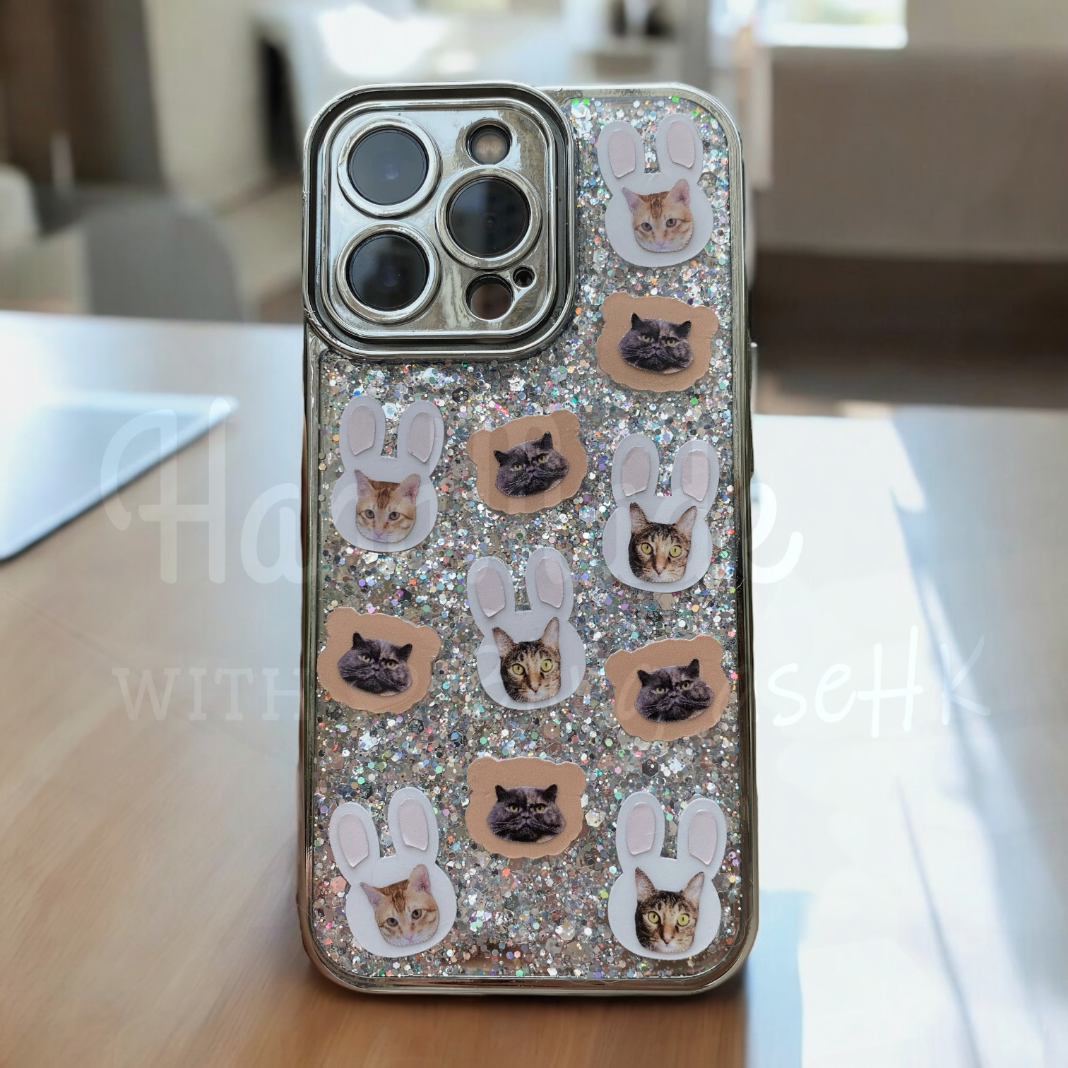 來圖寵物訂製 │ 兔仔耳 滴膠閃粉 iPhone 手機殼