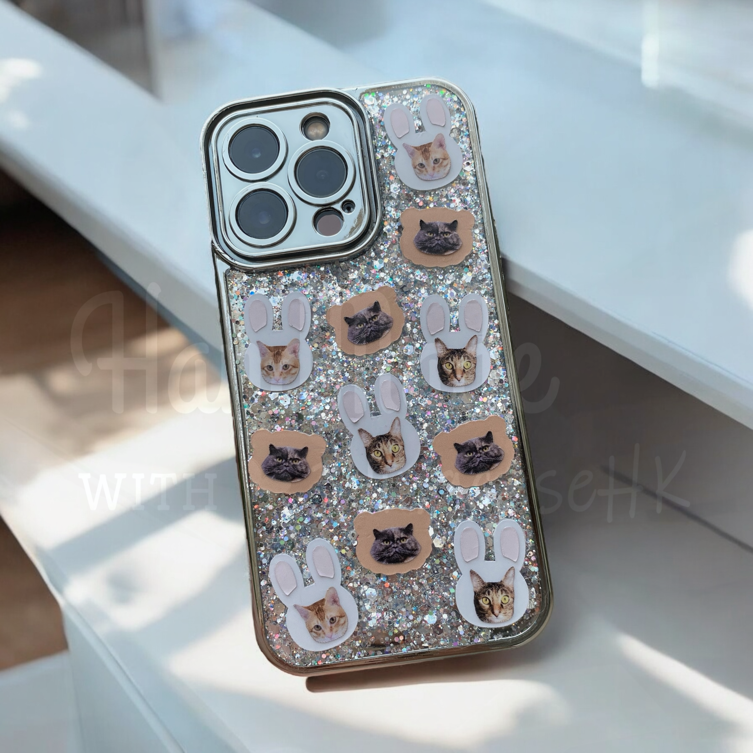 來圖寵物訂製 │ 兔仔耳 滴膠閃粉 iPhone 手機殼