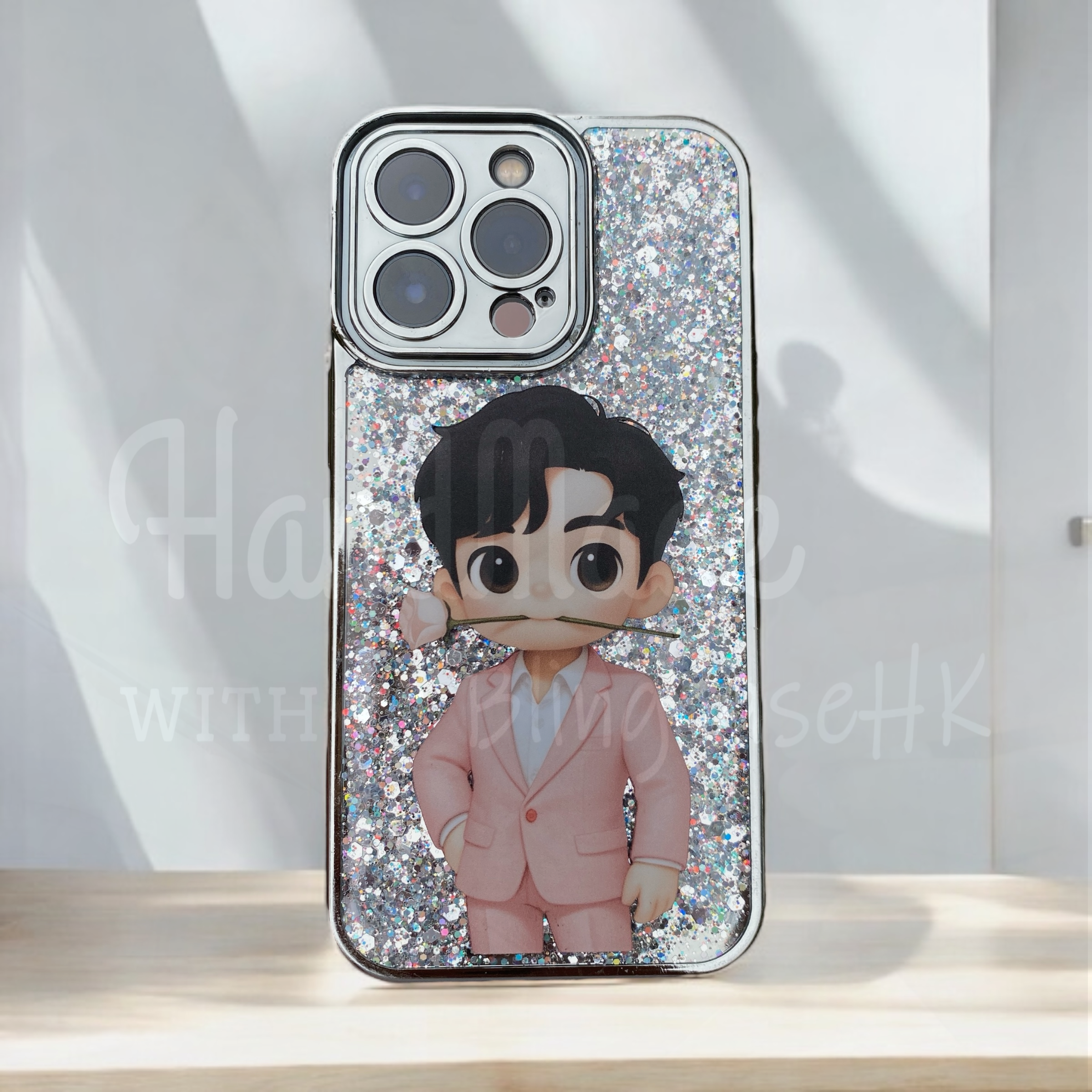 人像卡通化訂製 │ Q版Anson Lo 滴膠閃粉 iPhone 手機殼