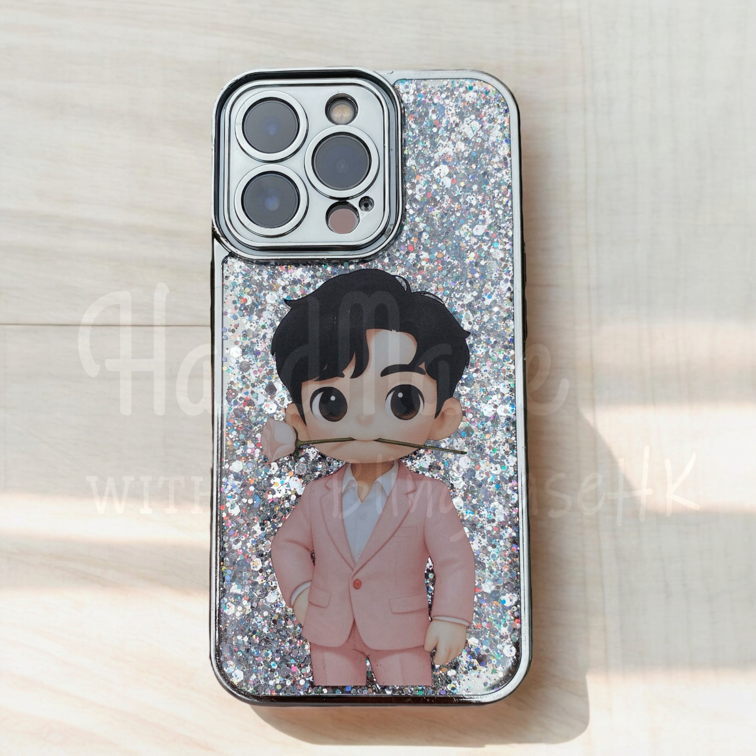 人像卡通化訂製 │ Q版Anson Lo 滴膠閃粉 iPhone 手機殼
