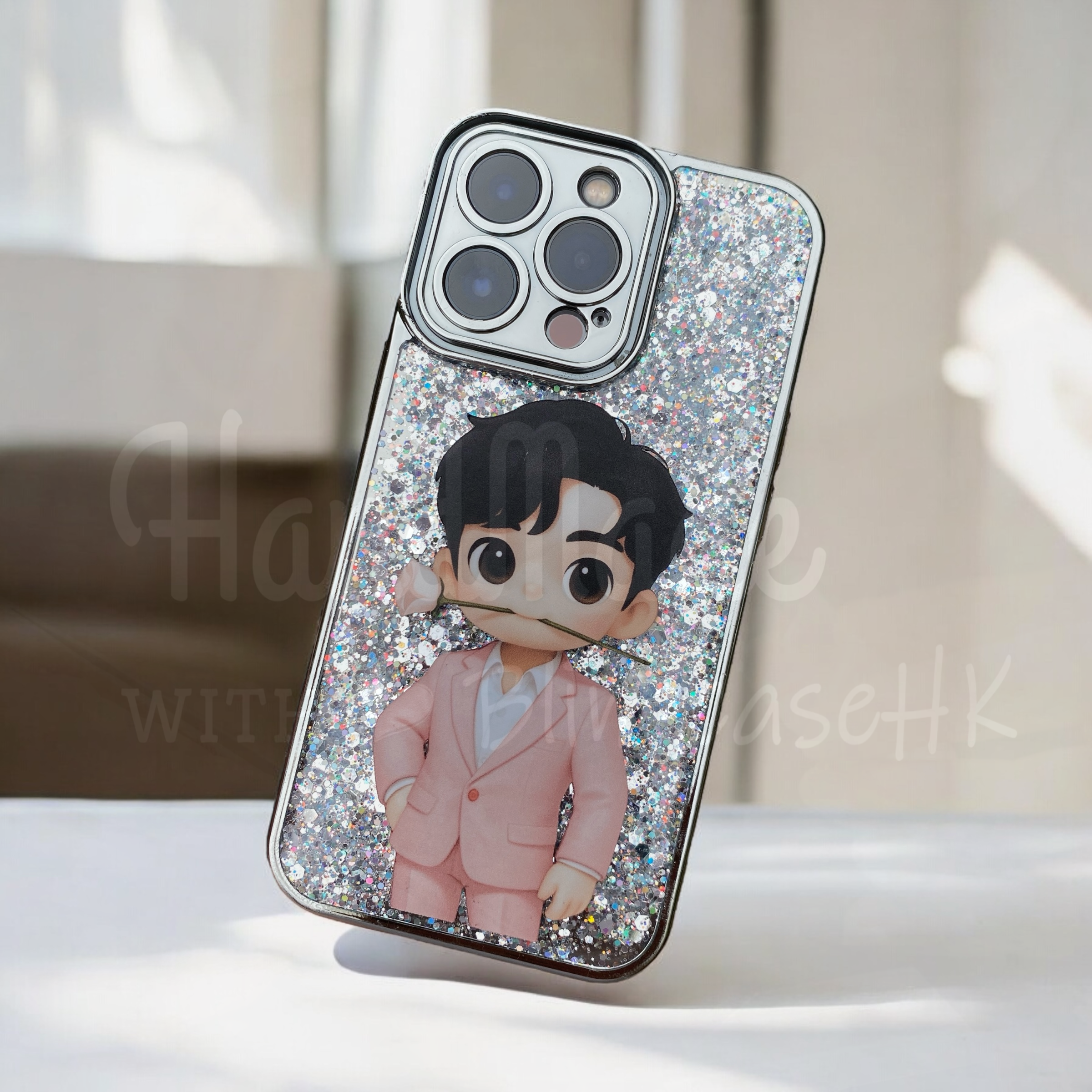 人像卡通化訂製 │ Q版Anson Lo 滴膠閃粉 iPhone 手機殼