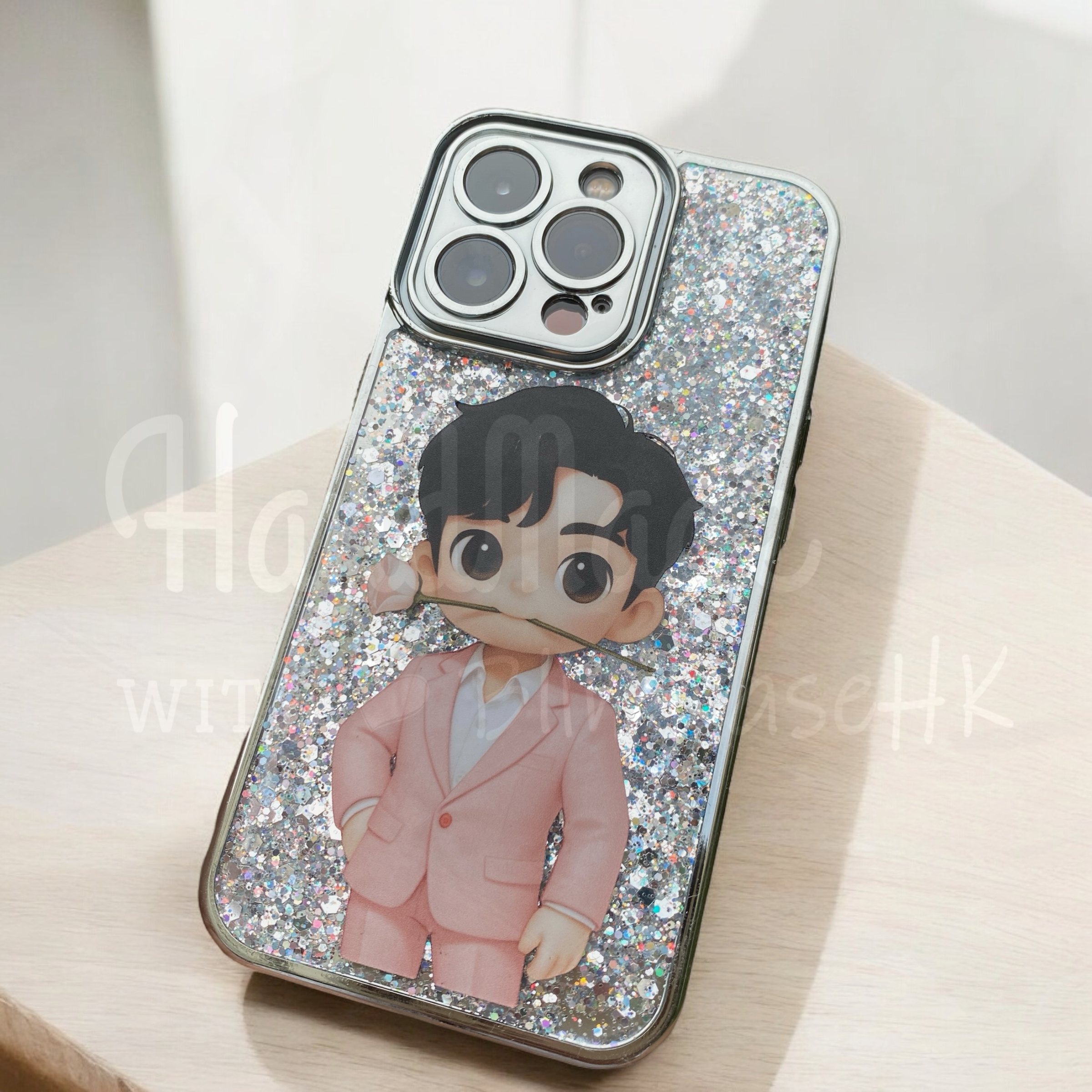 人像卡通化訂製 │ Q版Anson Lo 滴膠閃粉 iPhone 手機殼