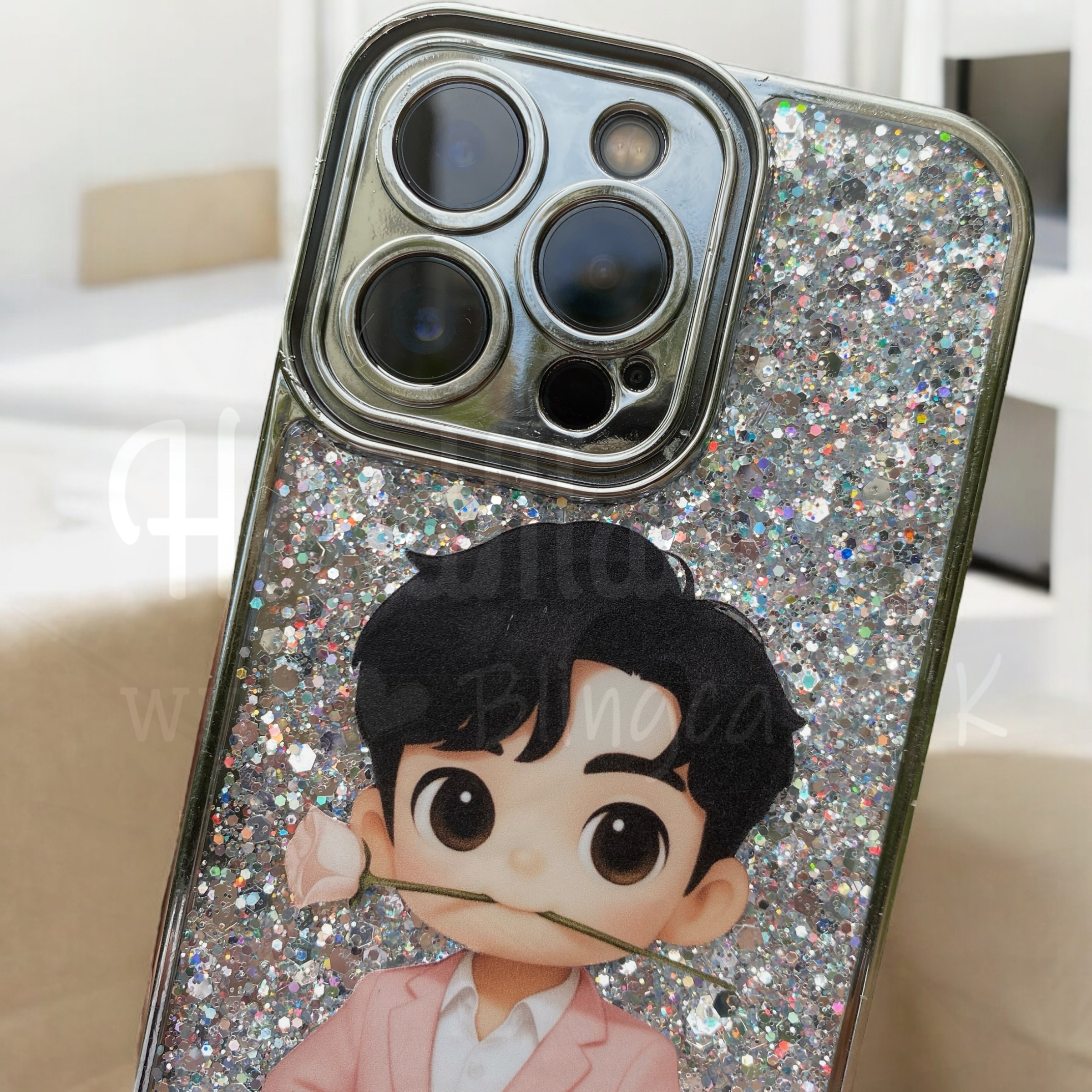 人像卡通化訂製 │ Q版Anson Lo 滴膠閃粉 iPhone 手機殼