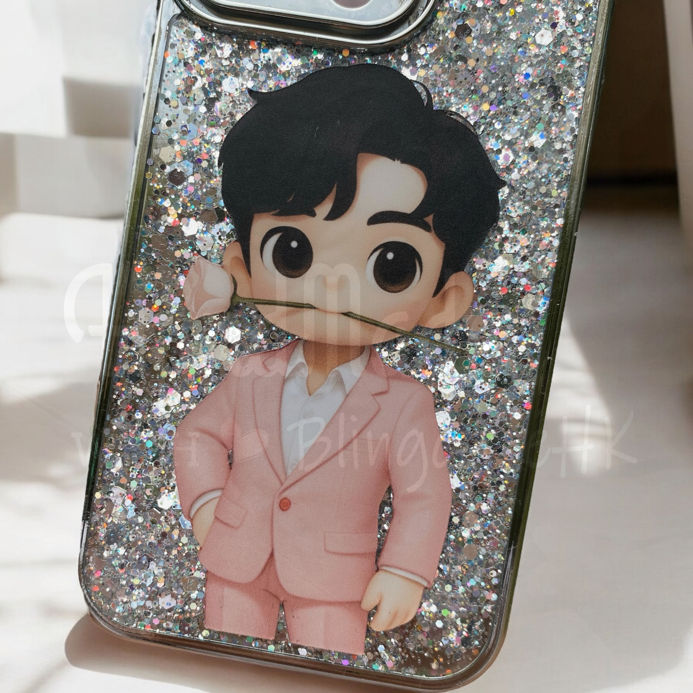 人像卡通化訂製 │ Q版Anson Lo 滴膠閃粉 iPhone 手機殼