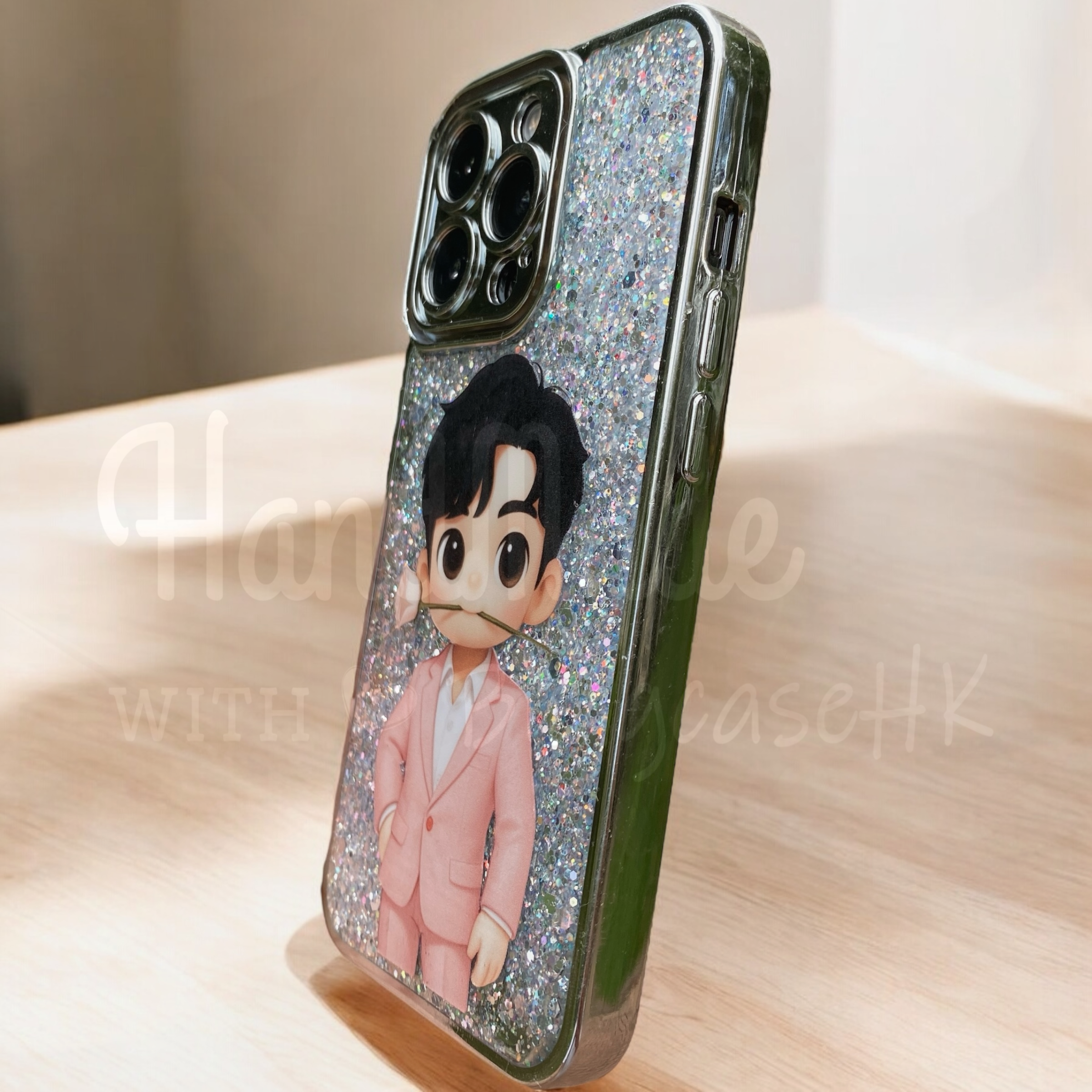 人像卡通化訂製 │ Q版Anson Lo 滴膠閃粉 iPhone 手機殼