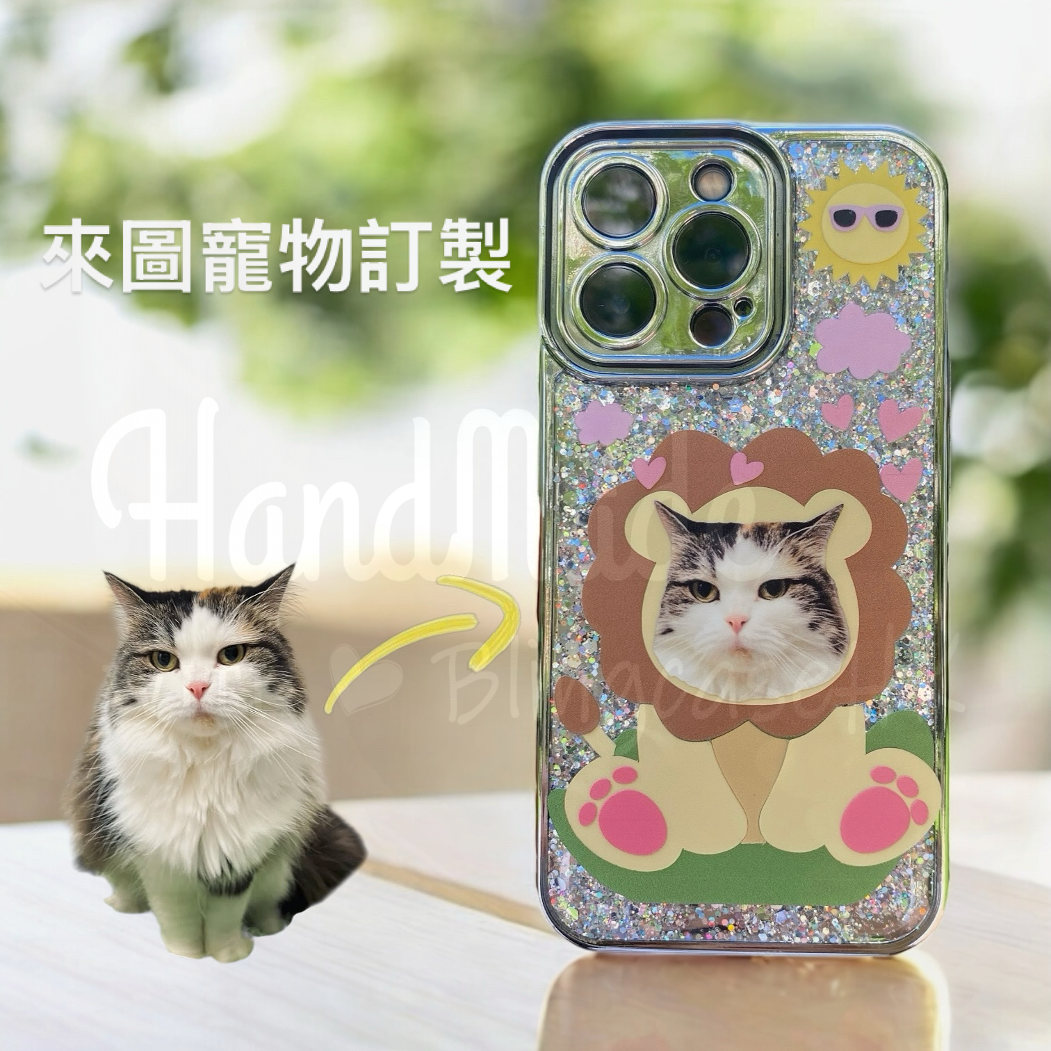 來圖寵物訂製 │ 獅子 滴膠閃銀 iPhone 手機殼