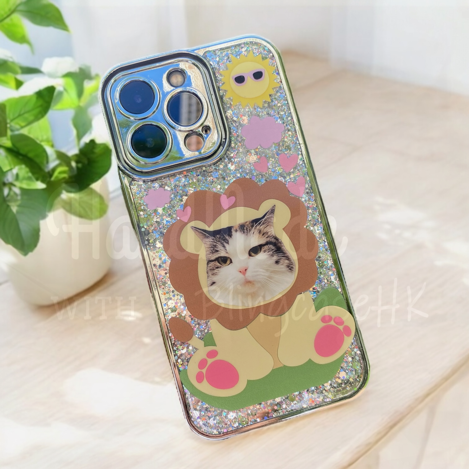 來圖寵物訂製 │ 獅子 滴膠閃銀 iPhone 手機殼