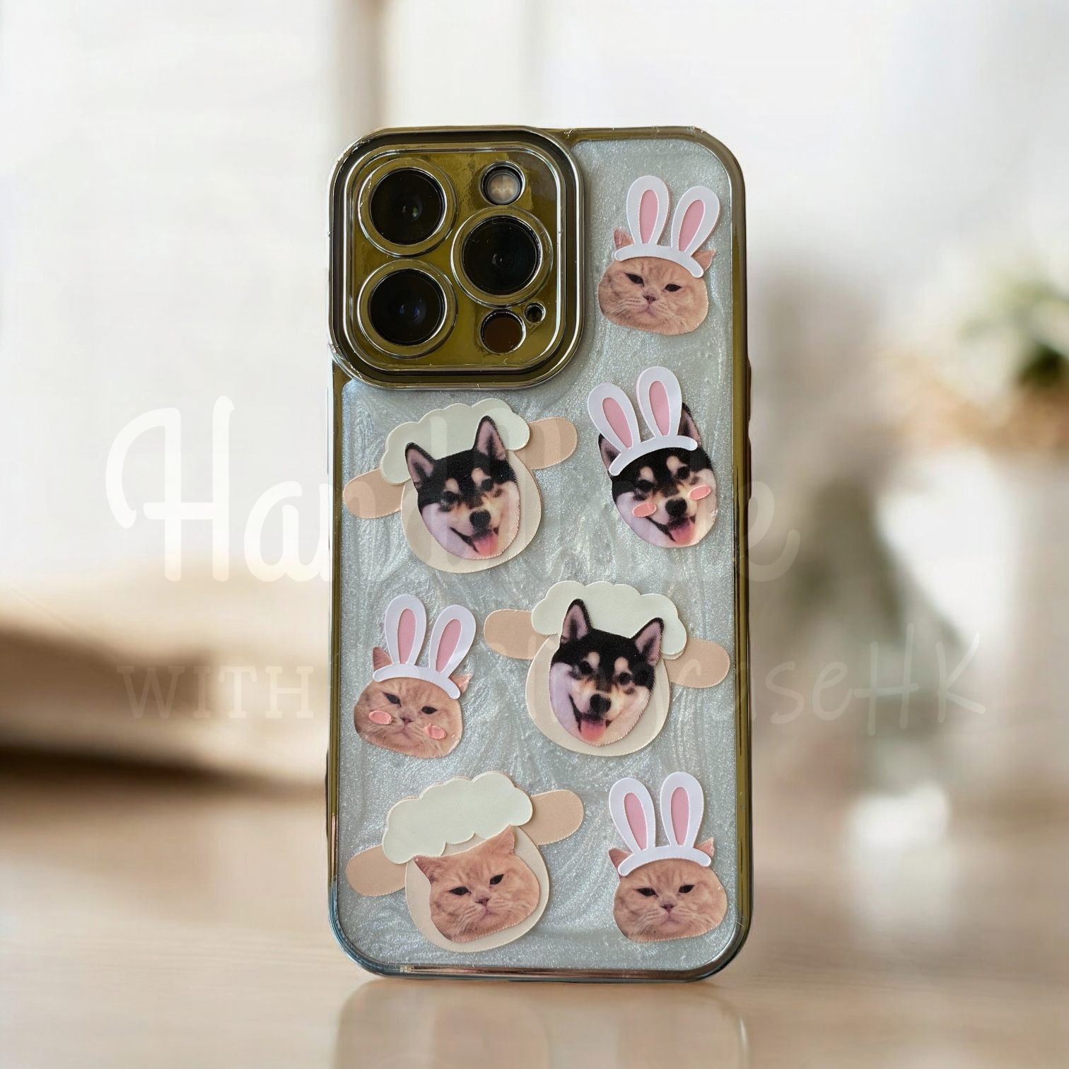 來圖寵物訂製 │ 羊咩咩 兔仔耳 滴膠水泥白 iPhone 手機殼