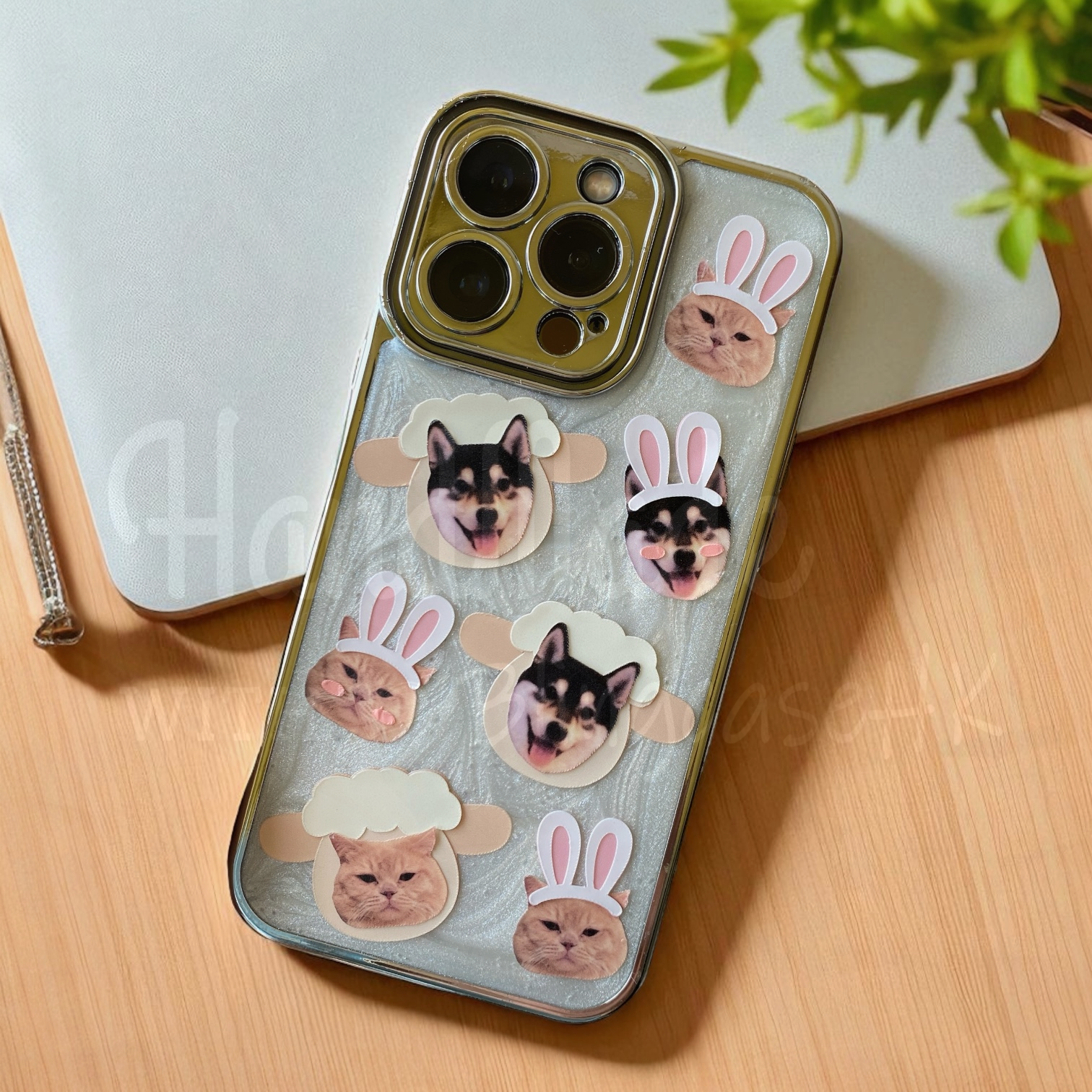 來圖寵物訂製 │ 羊咩咩 兔仔耳 滴膠水泥白 iPhone 手機殼