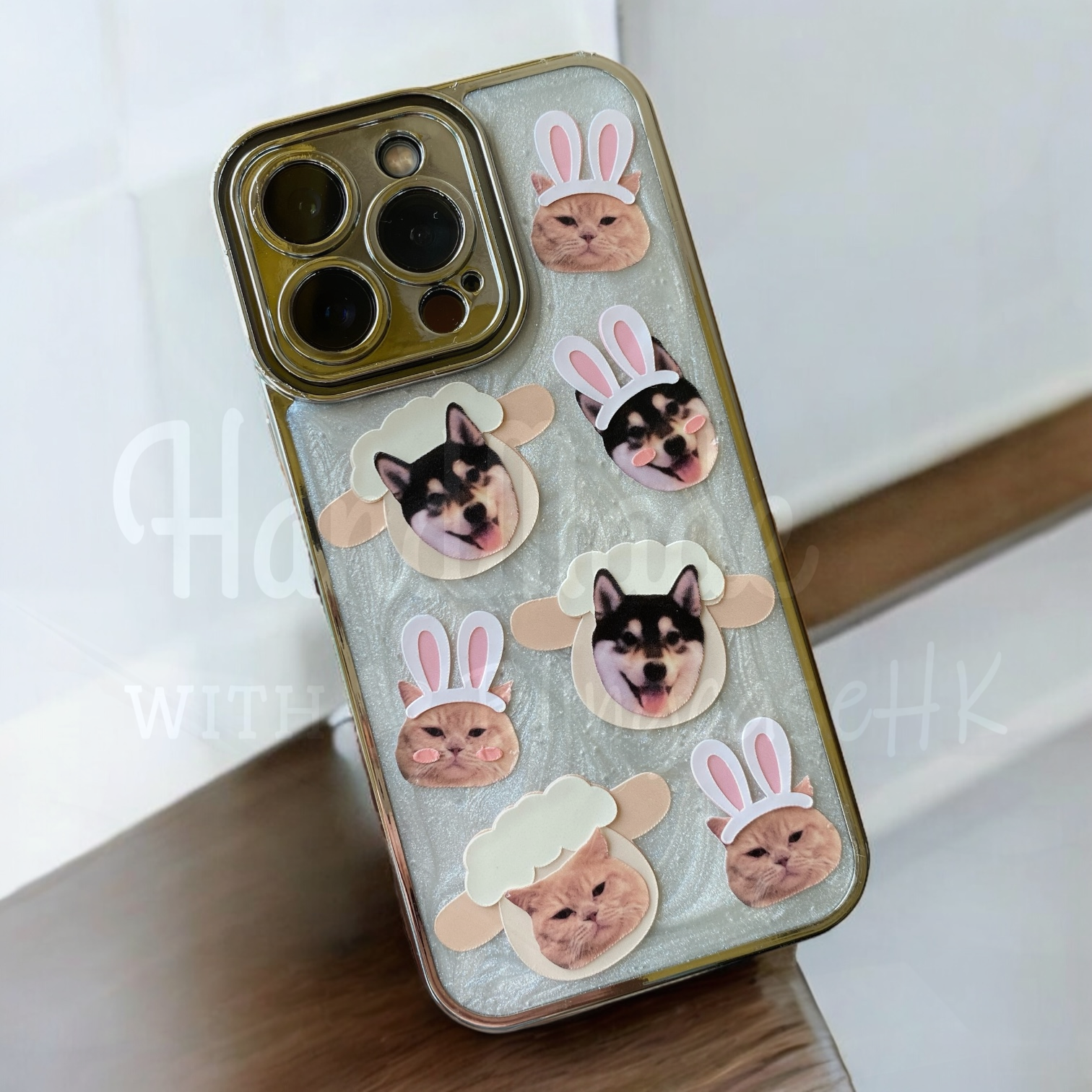 來圖寵物訂製 │ 羊咩咩 兔仔耳 滴膠水泥白 iPhone 手機殼