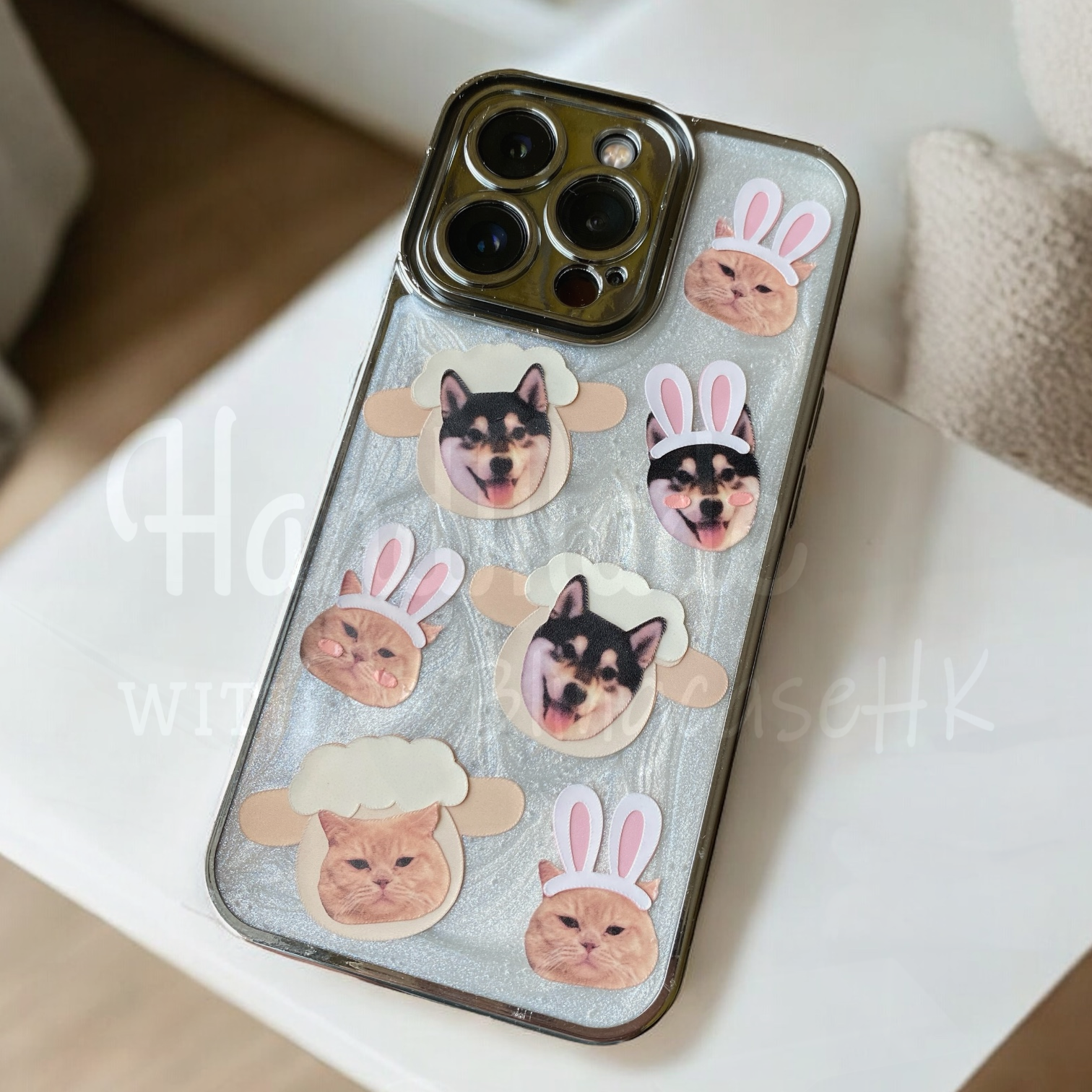 來圖寵物訂製 │ 羊咩咩 兔仔耳 滴膠水泥白 iPhone 手機殼