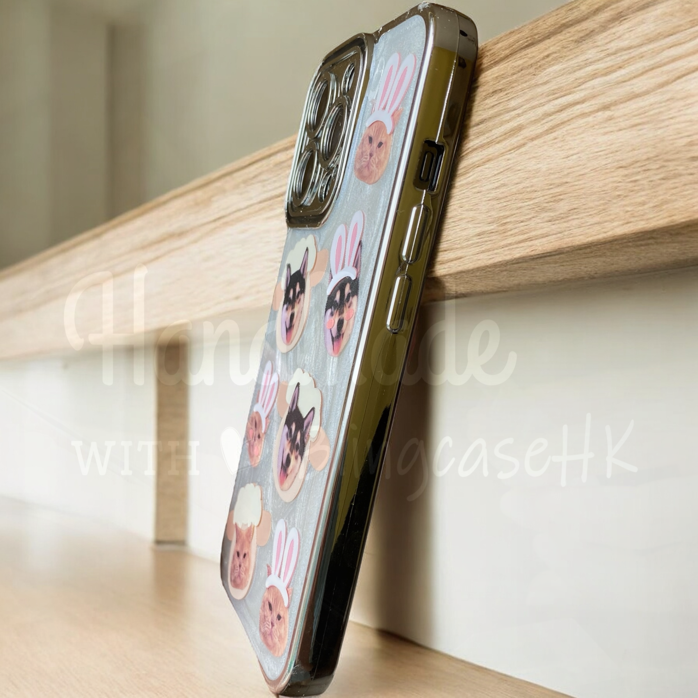 來圖寵物訂製 │ 羊咩咩 兔仔耳 滴膠水泥白 iPhone 手機殼