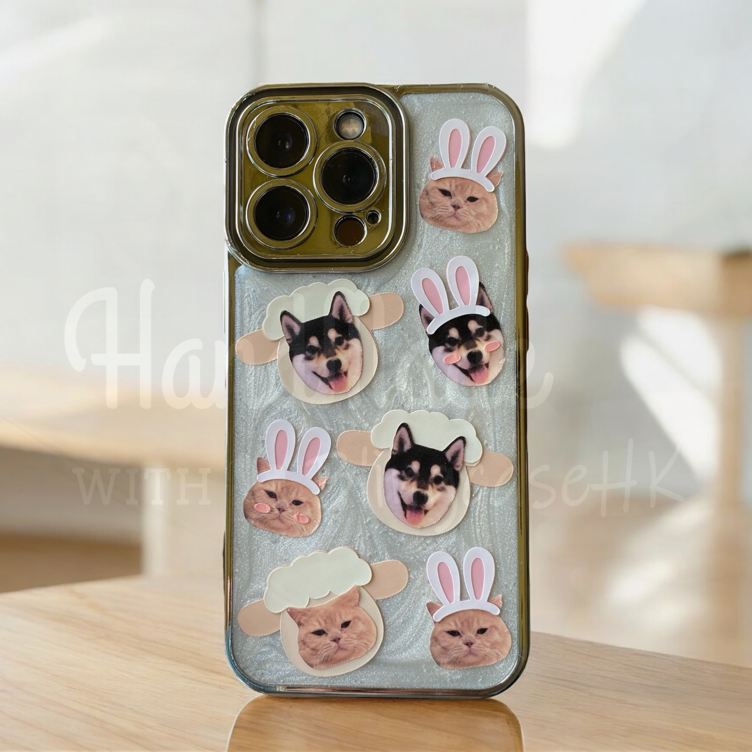 來圖寵物訂製 │ 羊咩咩 兔仔耳 滴膠水泥白 iPhone 手機殼