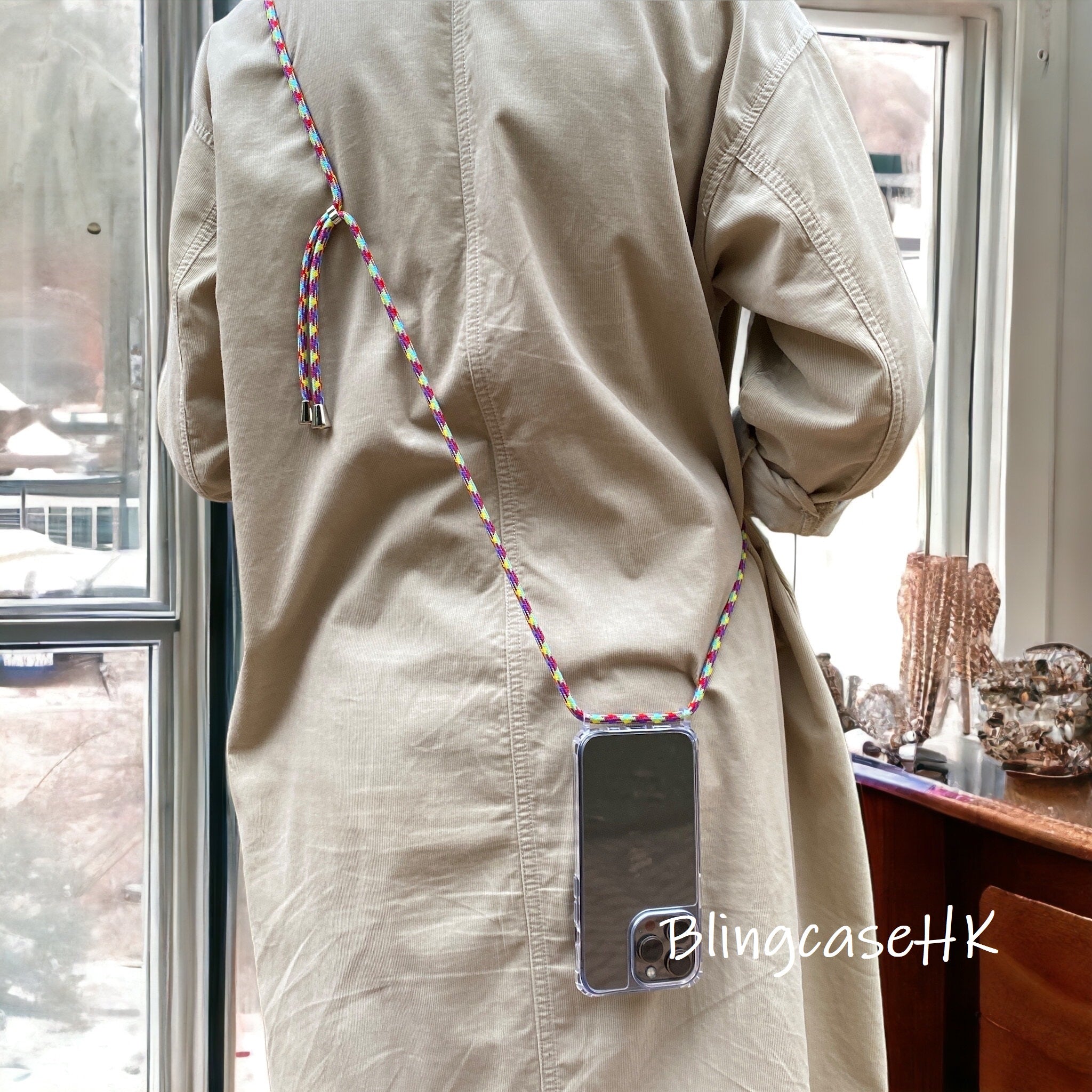 手工制作 │斜孭背帶 (16種掛繩顏色選擇) iPhone / Samsung 透明手機殼