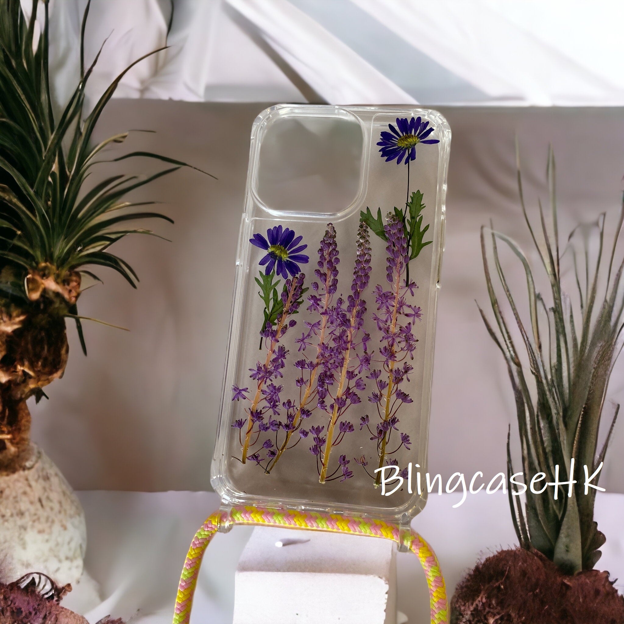 Handmade │ Dried flower preserved flower adjustable cross-body strap lanyard (16 lanyard color options) iPhone / Samsung transparent anti-fall phone case 