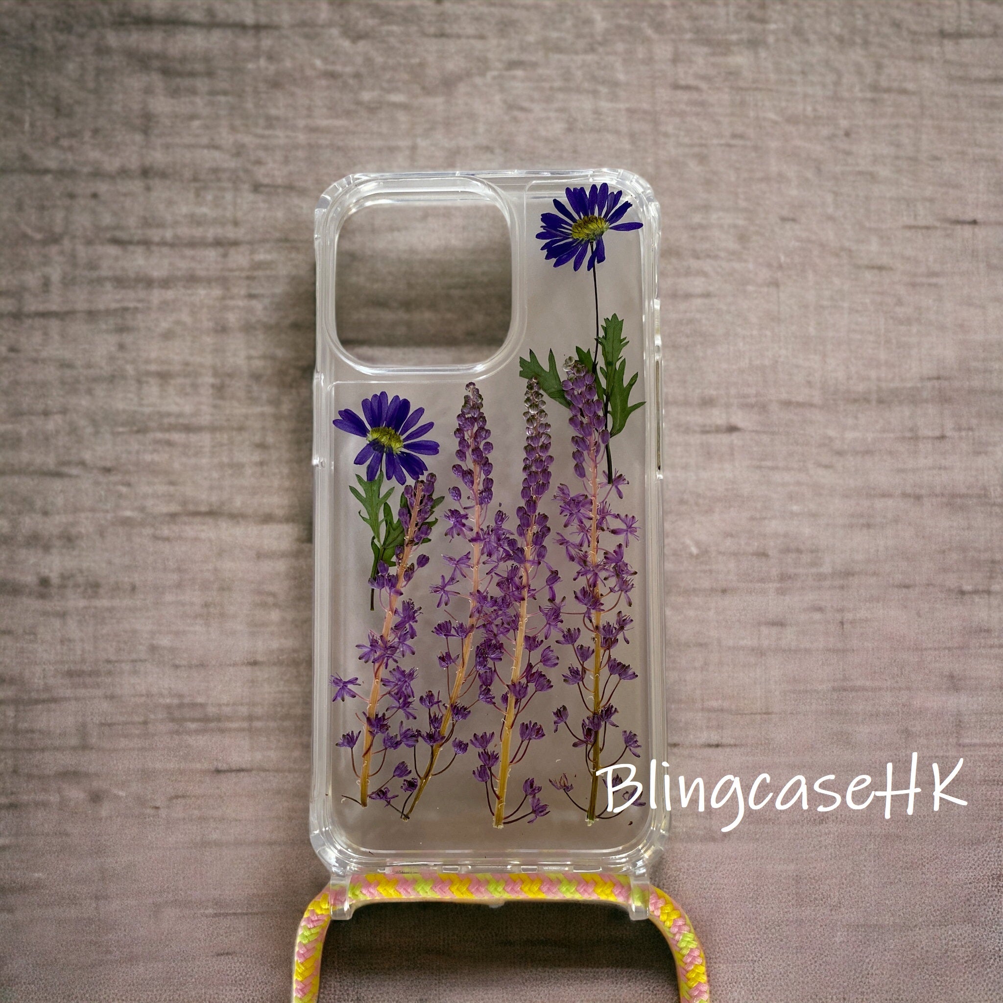 Handmade │ Dried flower preserved flower adjustable cross-body strap lanyard (16 lanyard color options) iPhone / Samsung transparent anti-fall phone case 