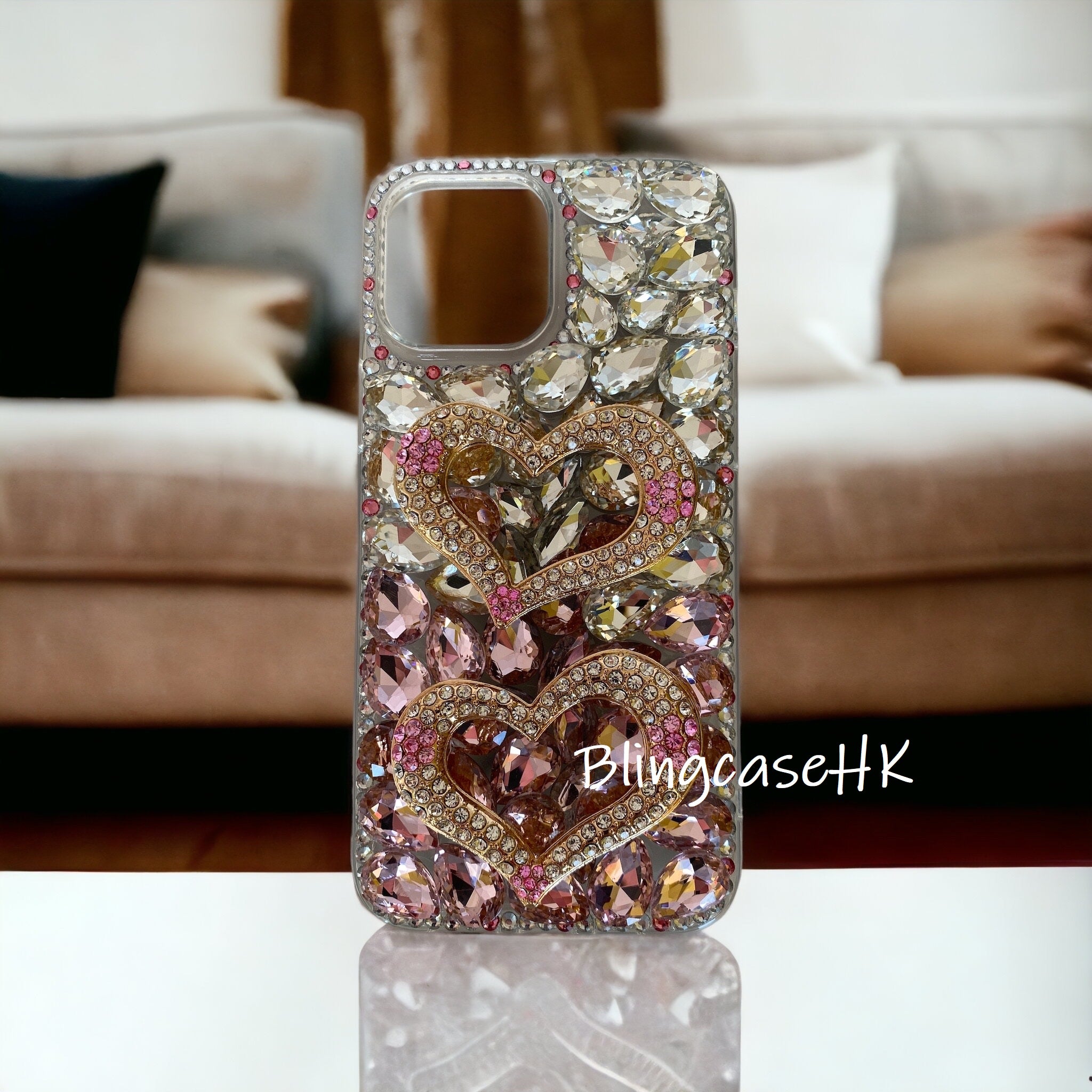 Purely handmade│Rhinestone crystal heart-shaped iPhone / Samsung phone case 