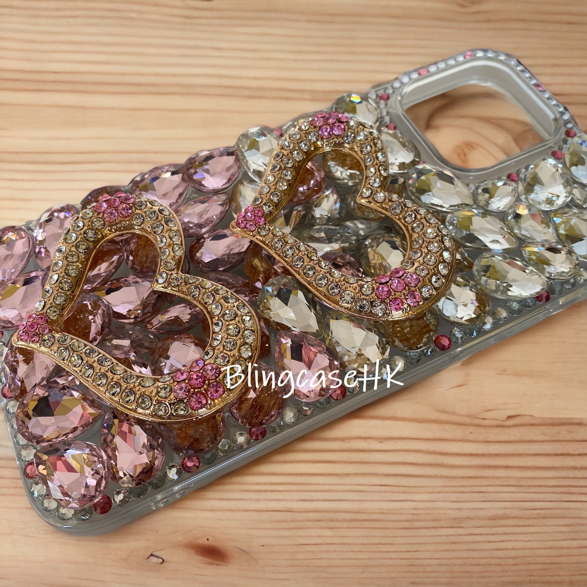 Purely handmade│Rhinestone crystal heart-shaped iPhone / Samsung phone case 