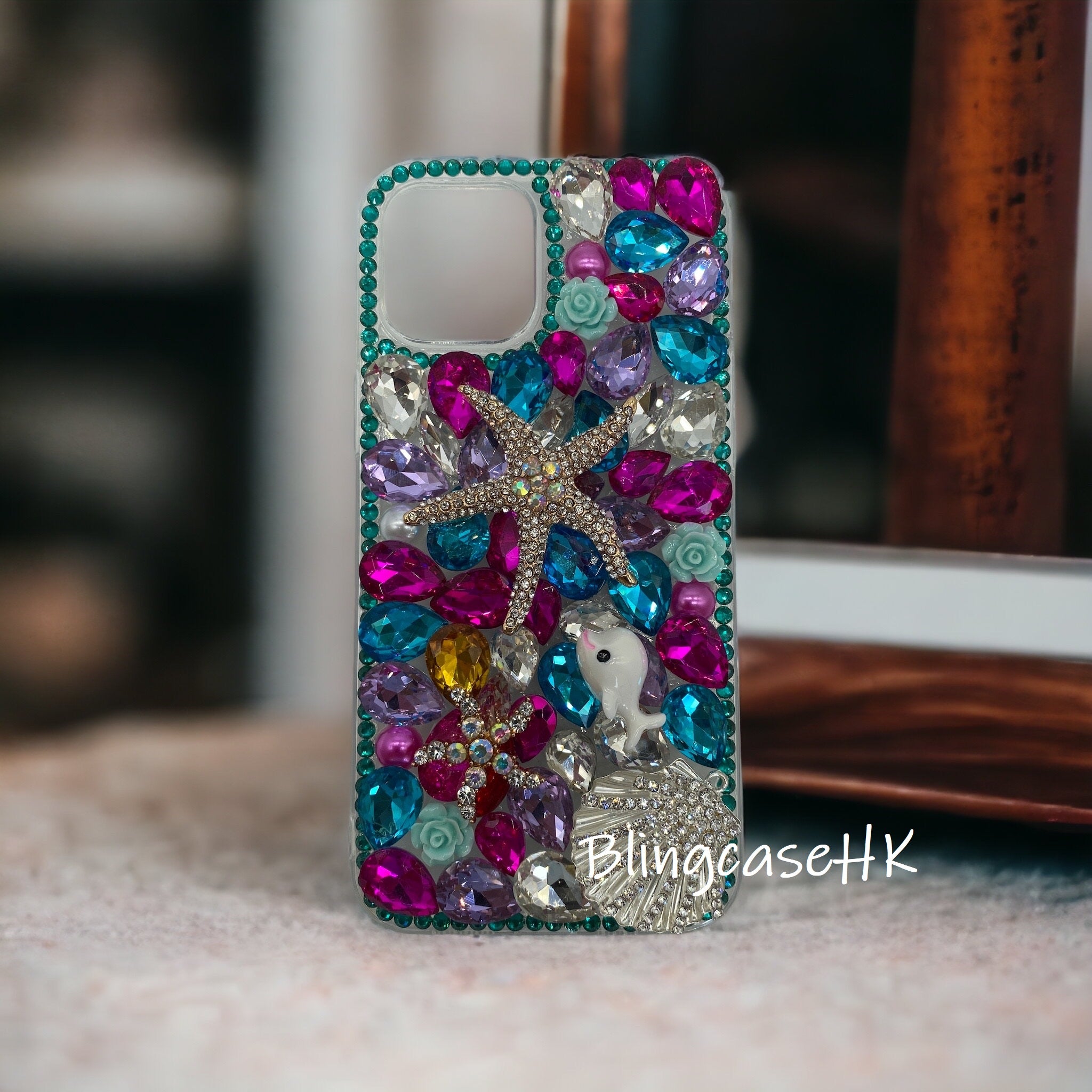 Purely handmade honey gift│Crystal rhinestone starfish shell iPhone / Samsung mobile phone case 