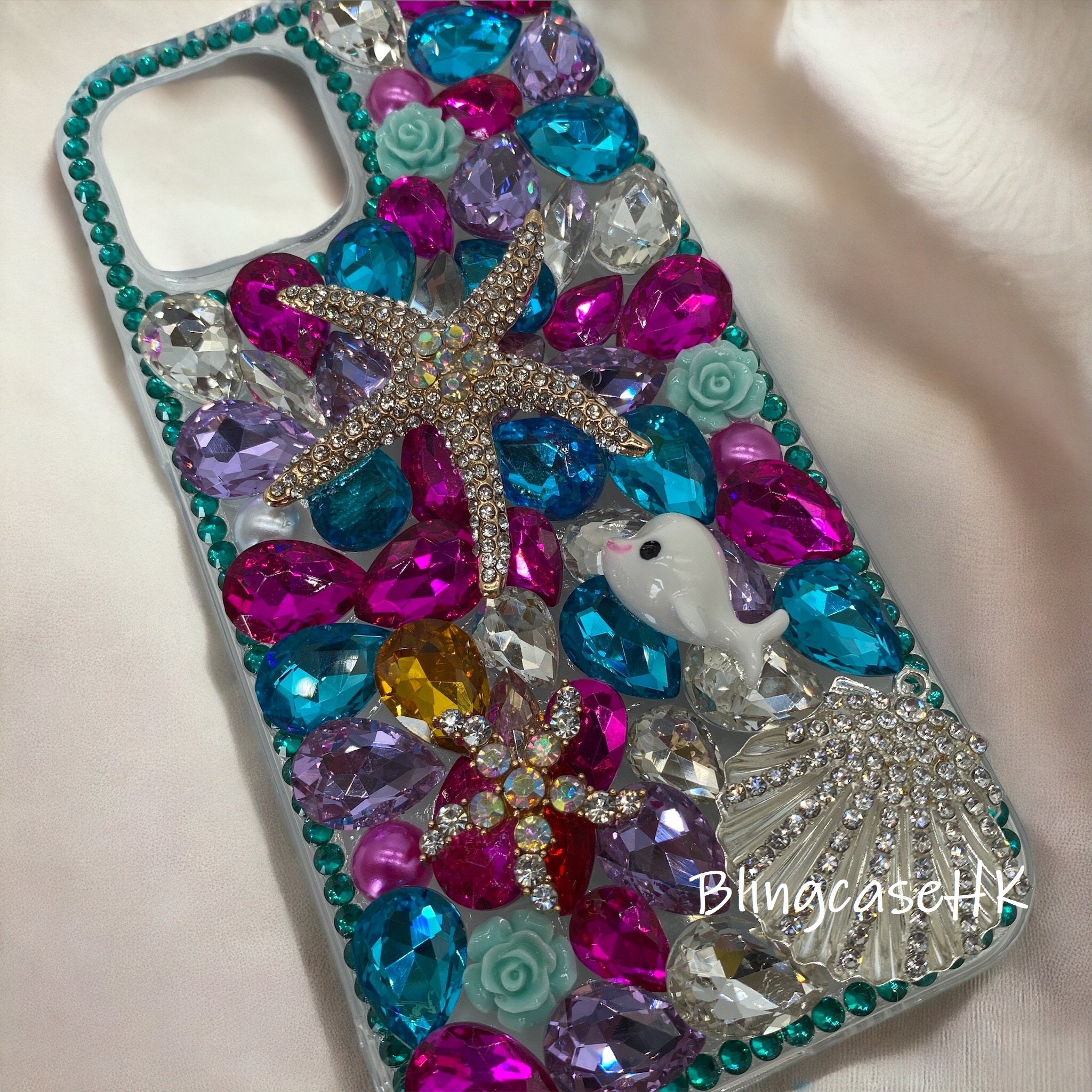 Purely handmade honey gift│Crystal rhinestone starfish shell iPhone / Samsung mobile phone case 