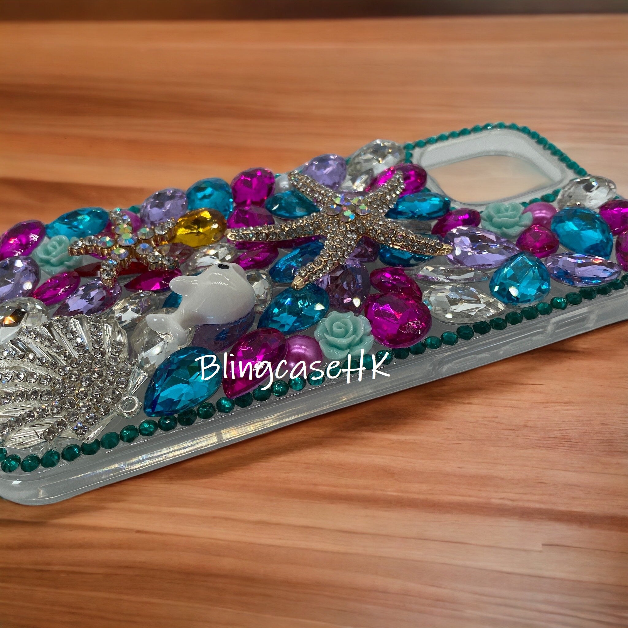 Purely handmade honey gift│Crystal rhinestone starfish shell iPhone / Samsung mobile phone case 