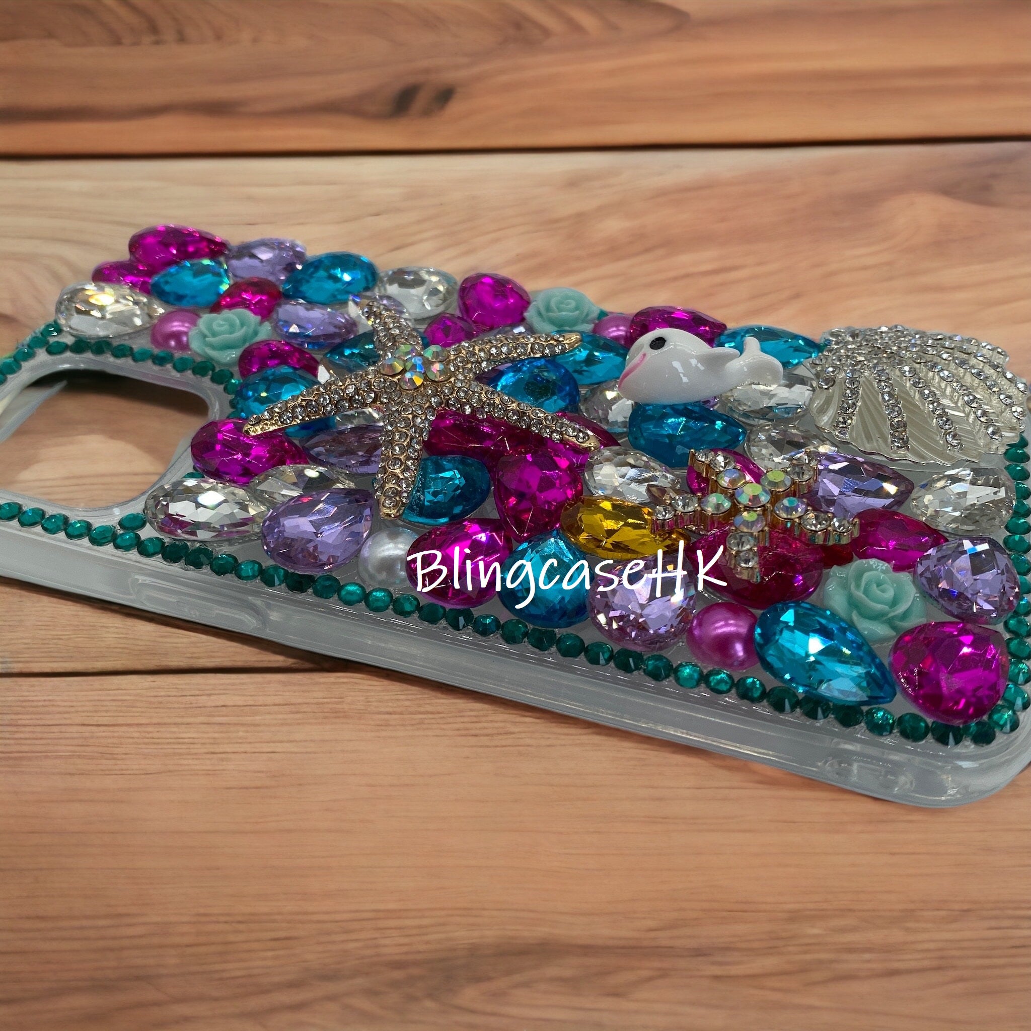 Purely handmade honey gift│Crystal rhinestone starfish shell iPhone / Samsung mobile phone case 