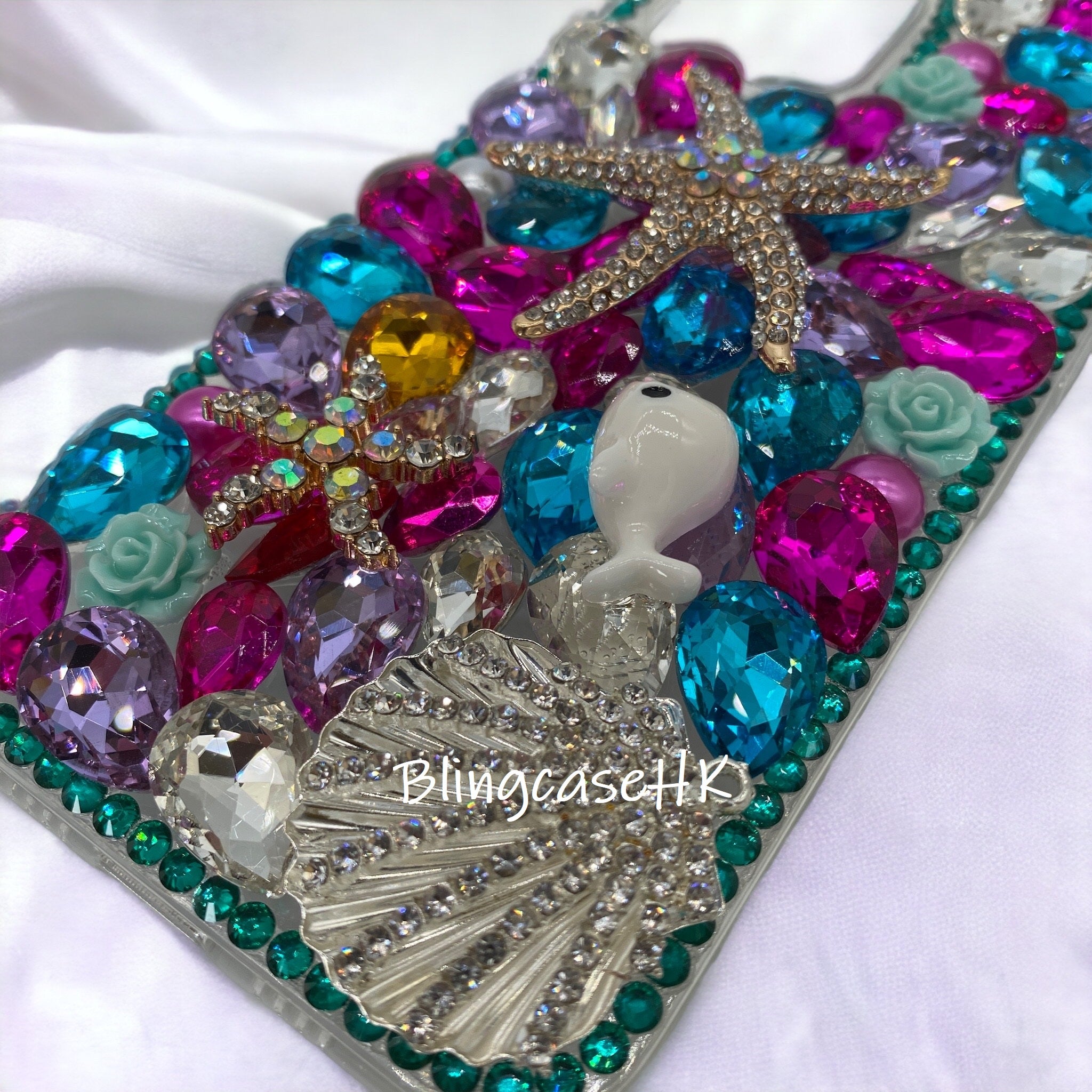 Purely handmade honey gift│Crystal rhinestone starfish shell iPhone / Samsung mobile phone case 