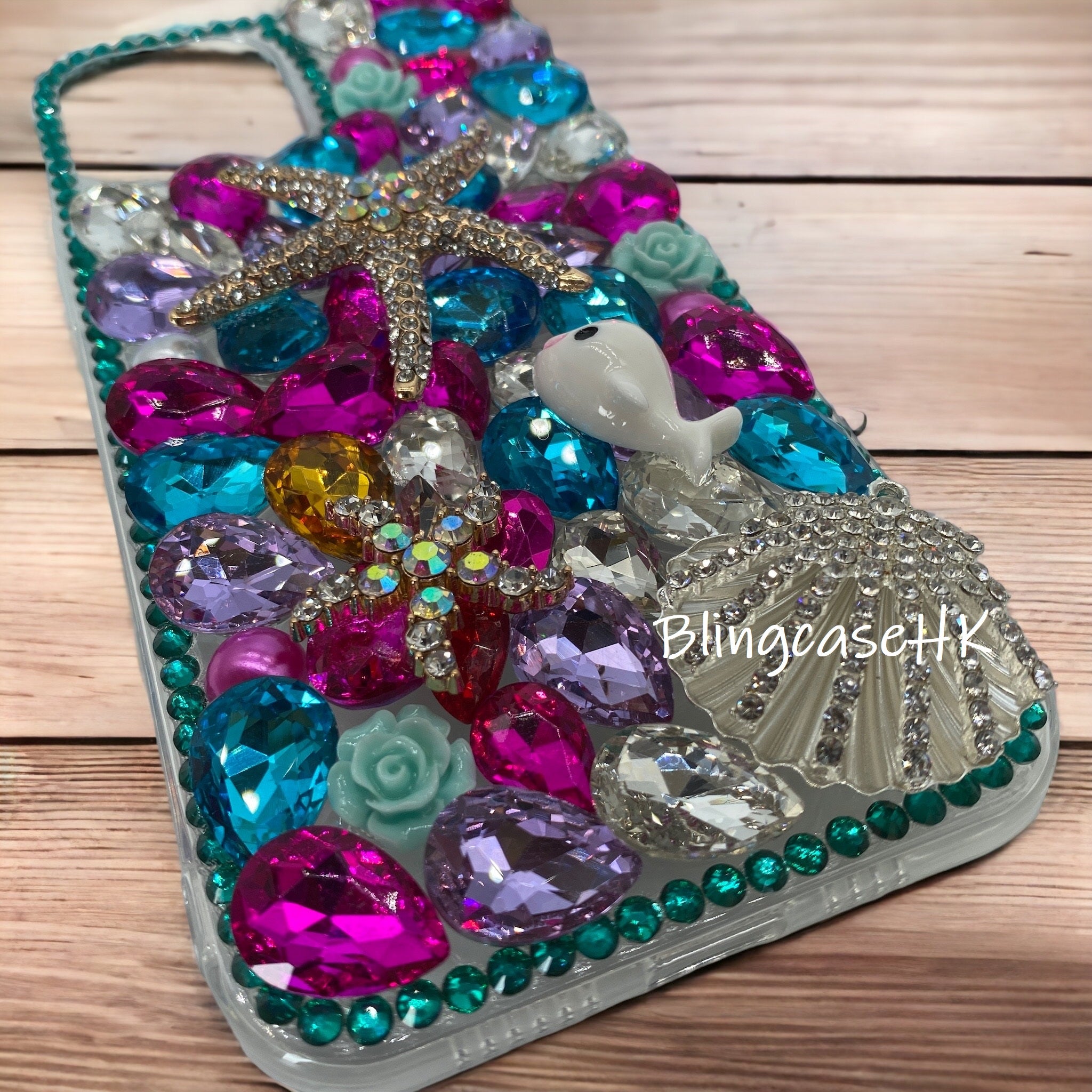 Purely handmade honey gift│Crystal rhinestone starfish shell iPhone / Samsung mobile phone case 