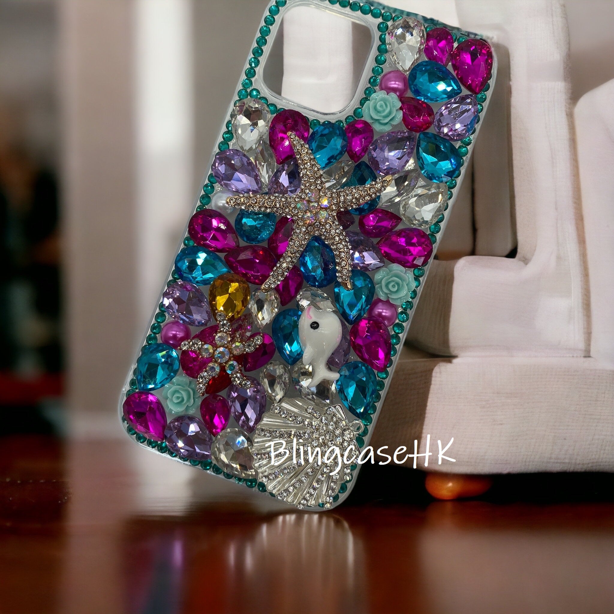 Purely handmade honey gift│Crystal rhinestone starfish shell iPhone / Samsung mobile phone case 