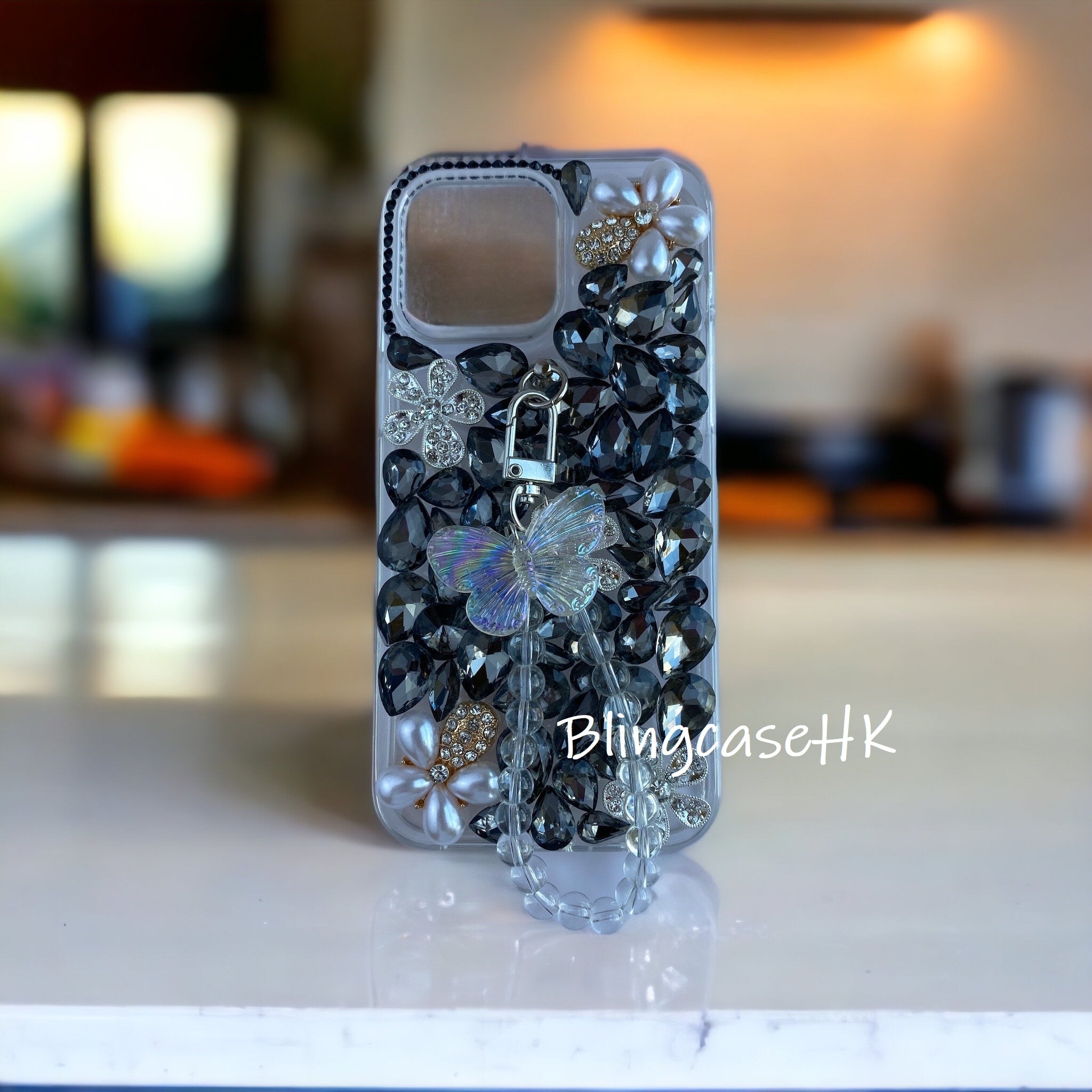 純手工製作 閠蜜禮物 │水鑽水晶 蝴蝶手錬掛繩 iPhone / Samsung Galaxy 三星 手機殼