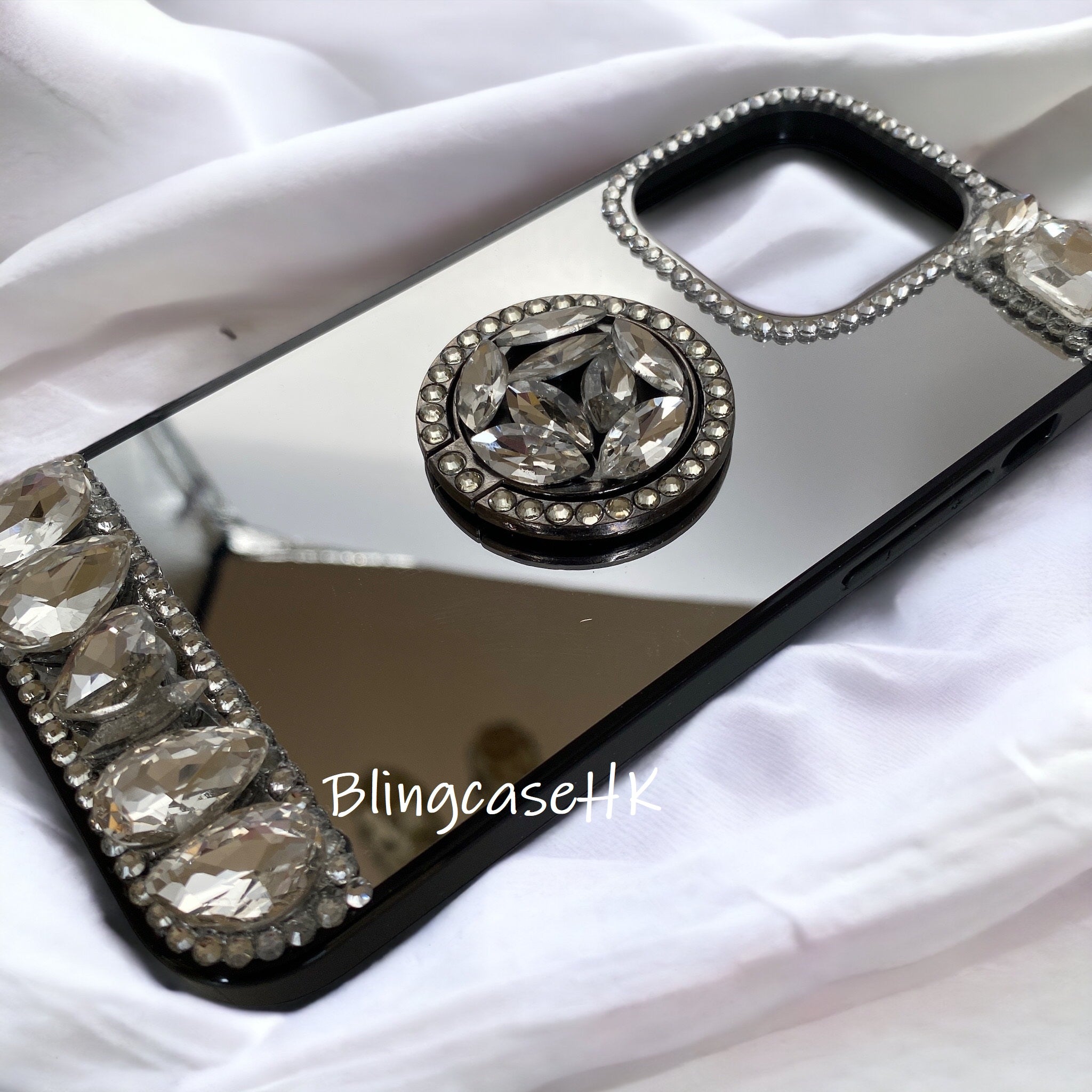 Purely handmade│Ring ring stand crystal rhinestone iPhone mirror phone case 