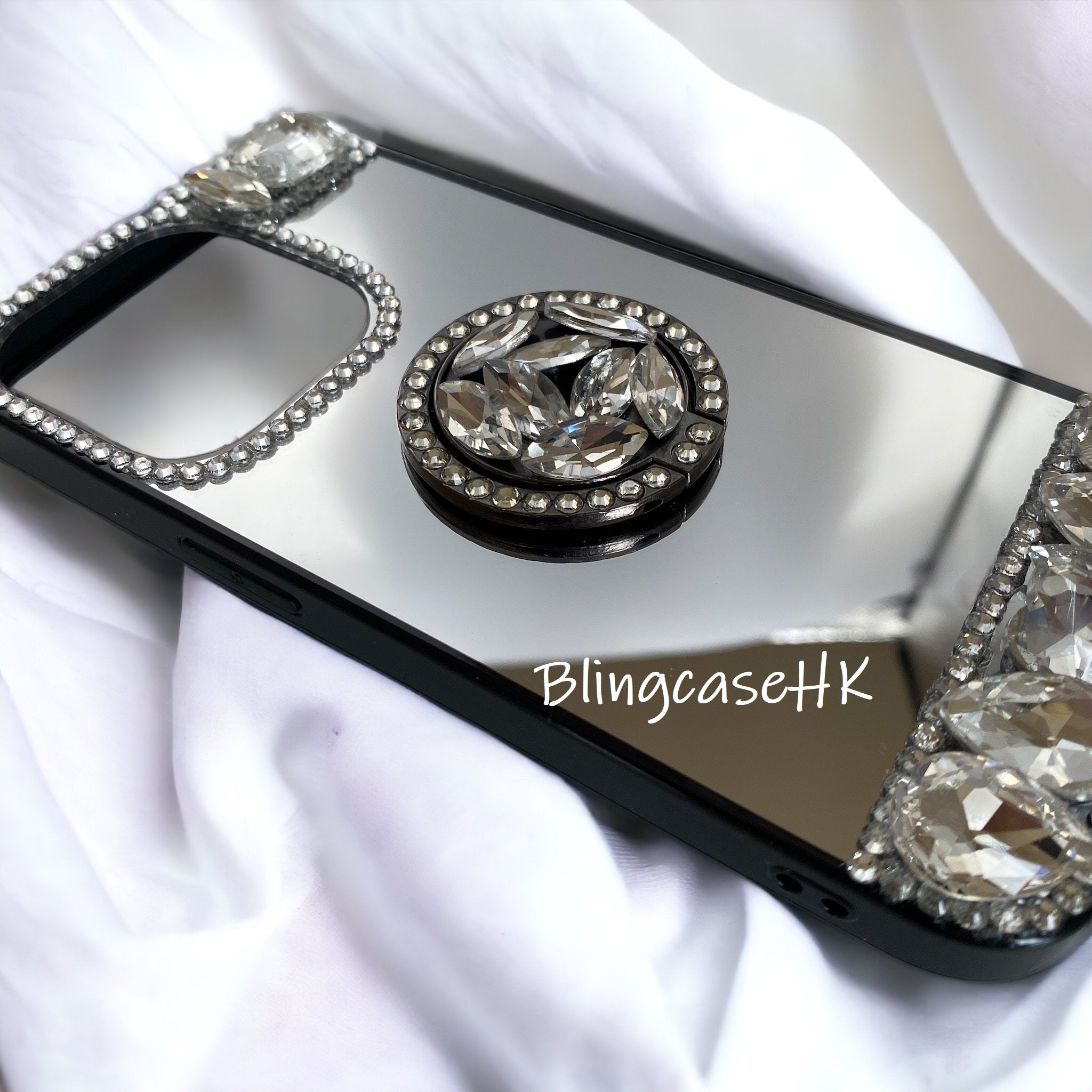 Purely handmade│Ring ring stand crystal rhinestone iPhone mirror phone case 