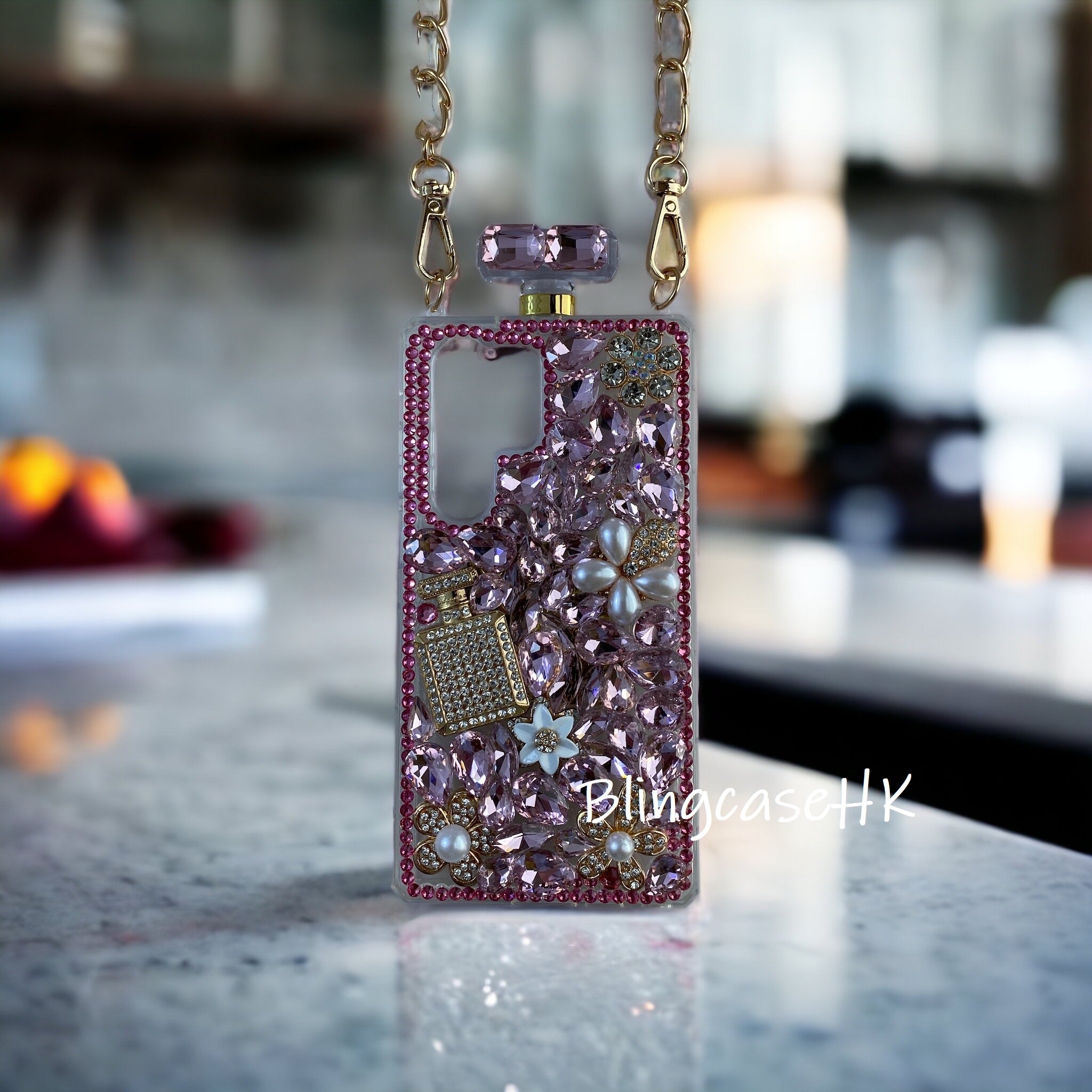 Purely handmade│Cross strap perfume bottle crystal rhinestone iPhone / Samsung mobile phone case 