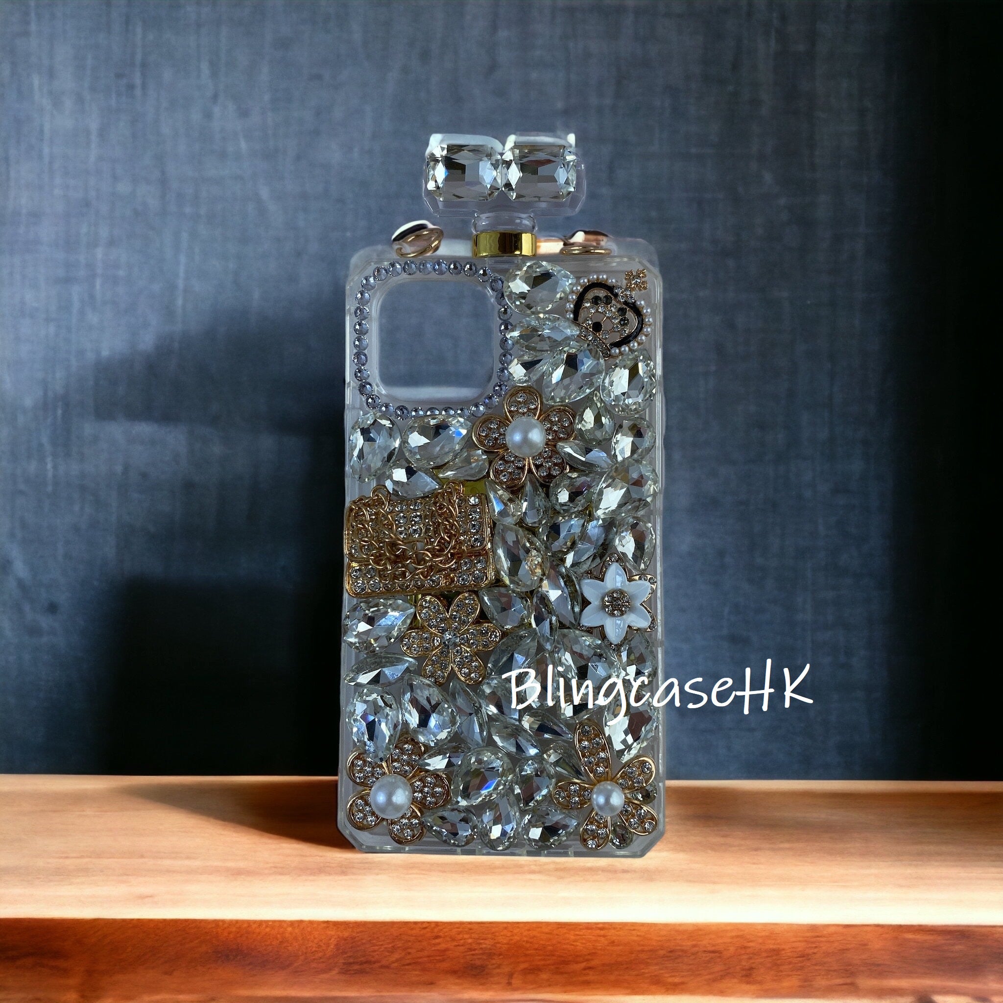 Purely handmade│Cross strap perfume bottle crystal rhinestone handbag iPhone / Samsung mobile phone case 