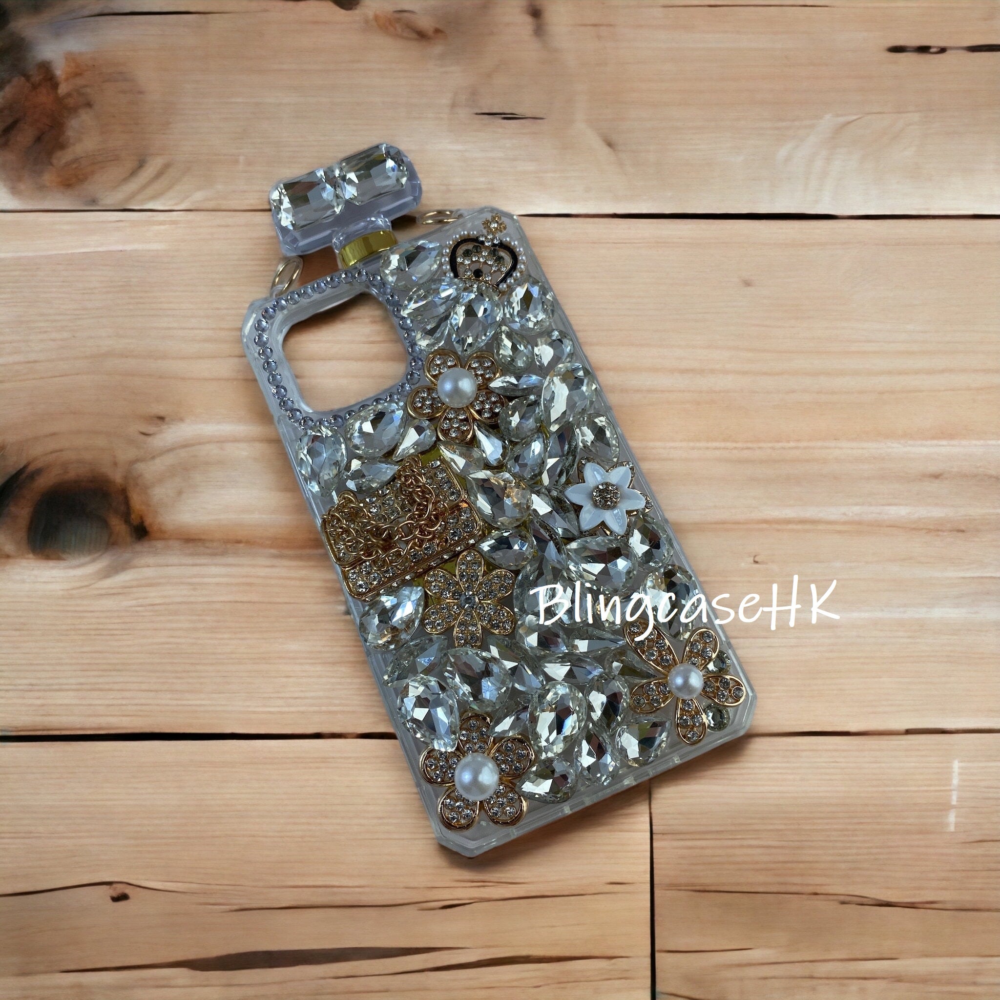 Purely handmade│Cross strap perfume bottle crystal rhinestone handbag iPhone / Samsung mobile phone case 