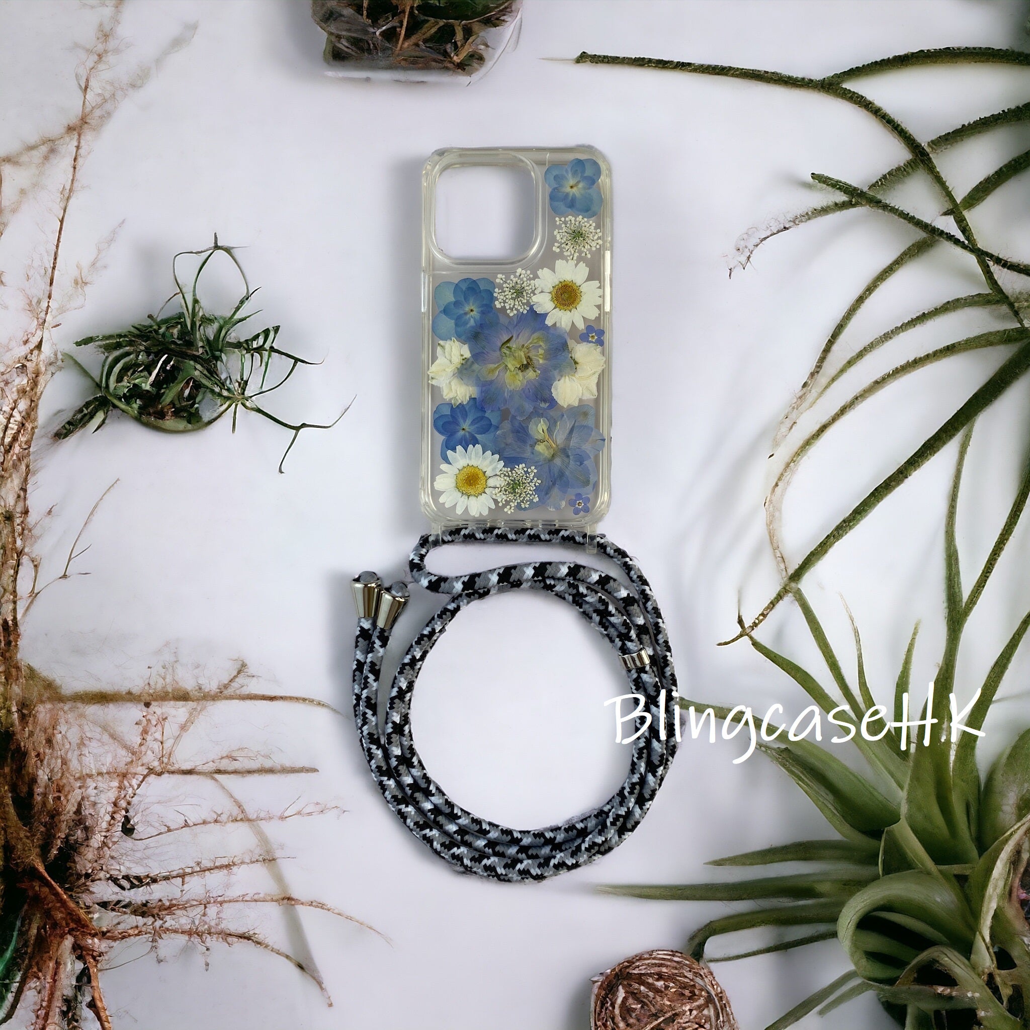 Handmade │ Dried flower preserved flower adjustable cross-body strap lanyard (16 lanyard color options) iPhone / Samsung transparent anti-fall phone case 