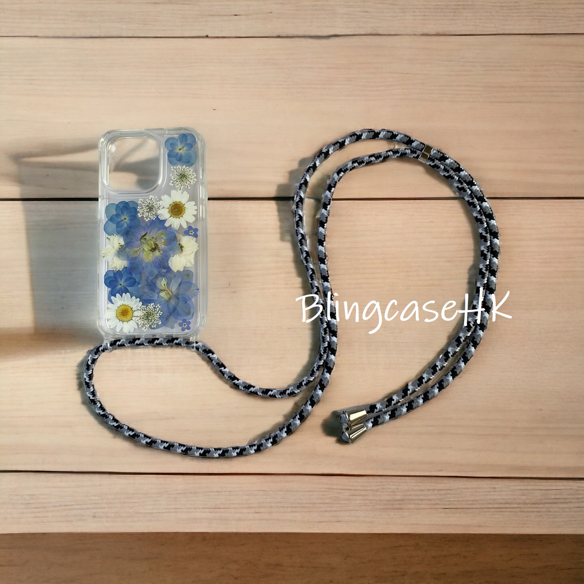 Handmade │ Dried flower preserved flower adjustable cross-body strap lanyard (16 lanyard color options) iPhone / Samsung transparent anti-fall phone case 