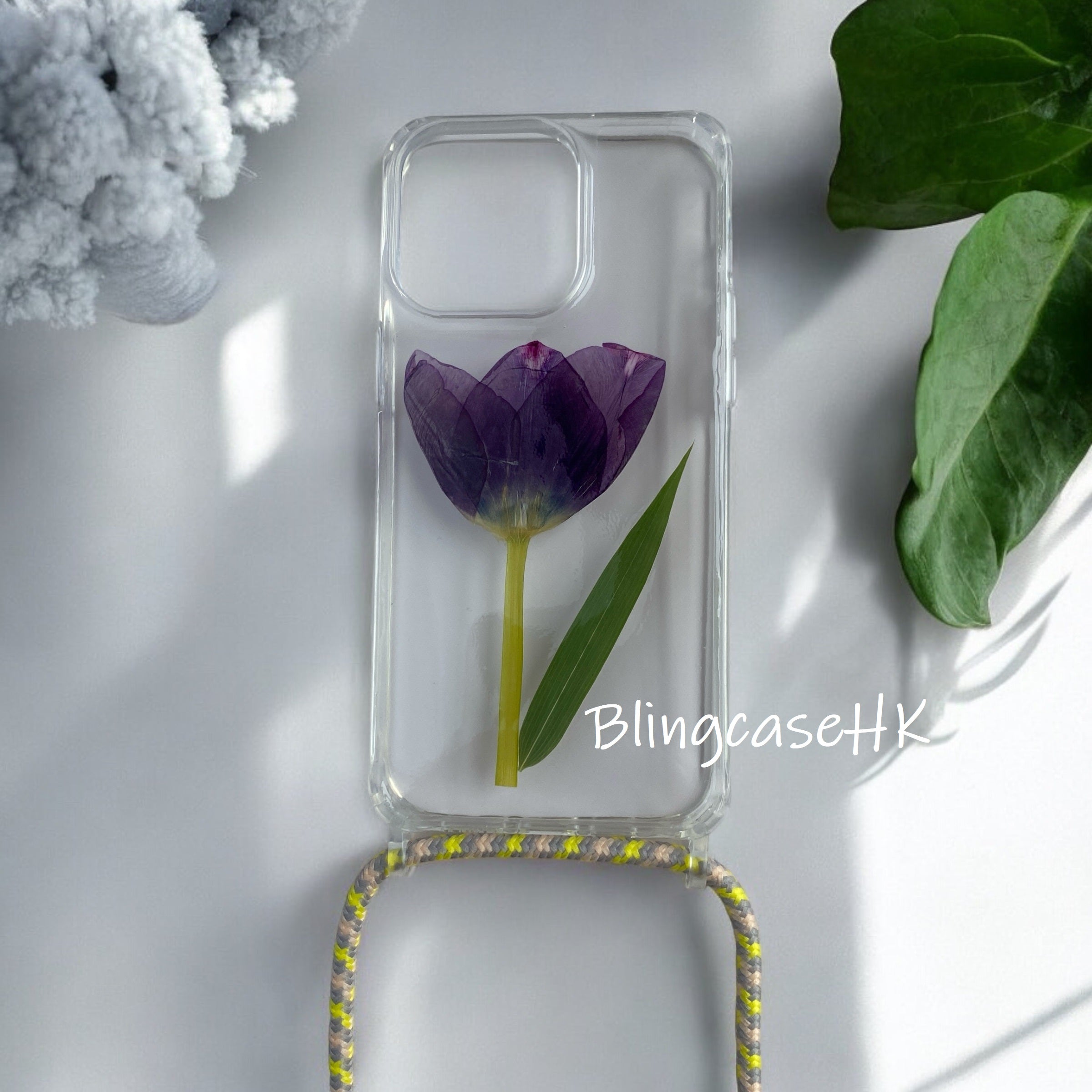 Handmade │ Dried flower preserved flower adjustable cross-body strap lanyard (16 lanyard color options) iPhone / Samsung transparent anti-fall phone case 