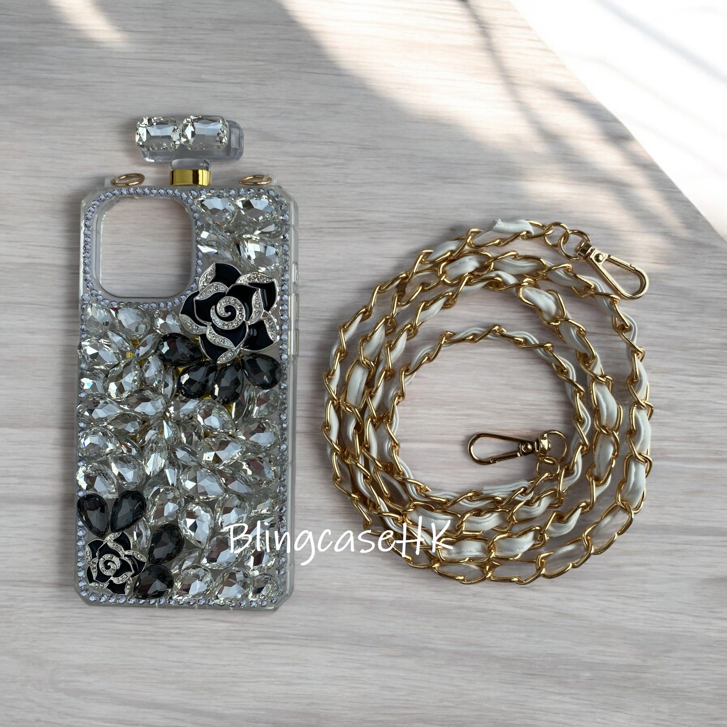 Purely handmade│Cross strap perfume bottle crystal rhinestone iPhone / Samsung mobile phone case 