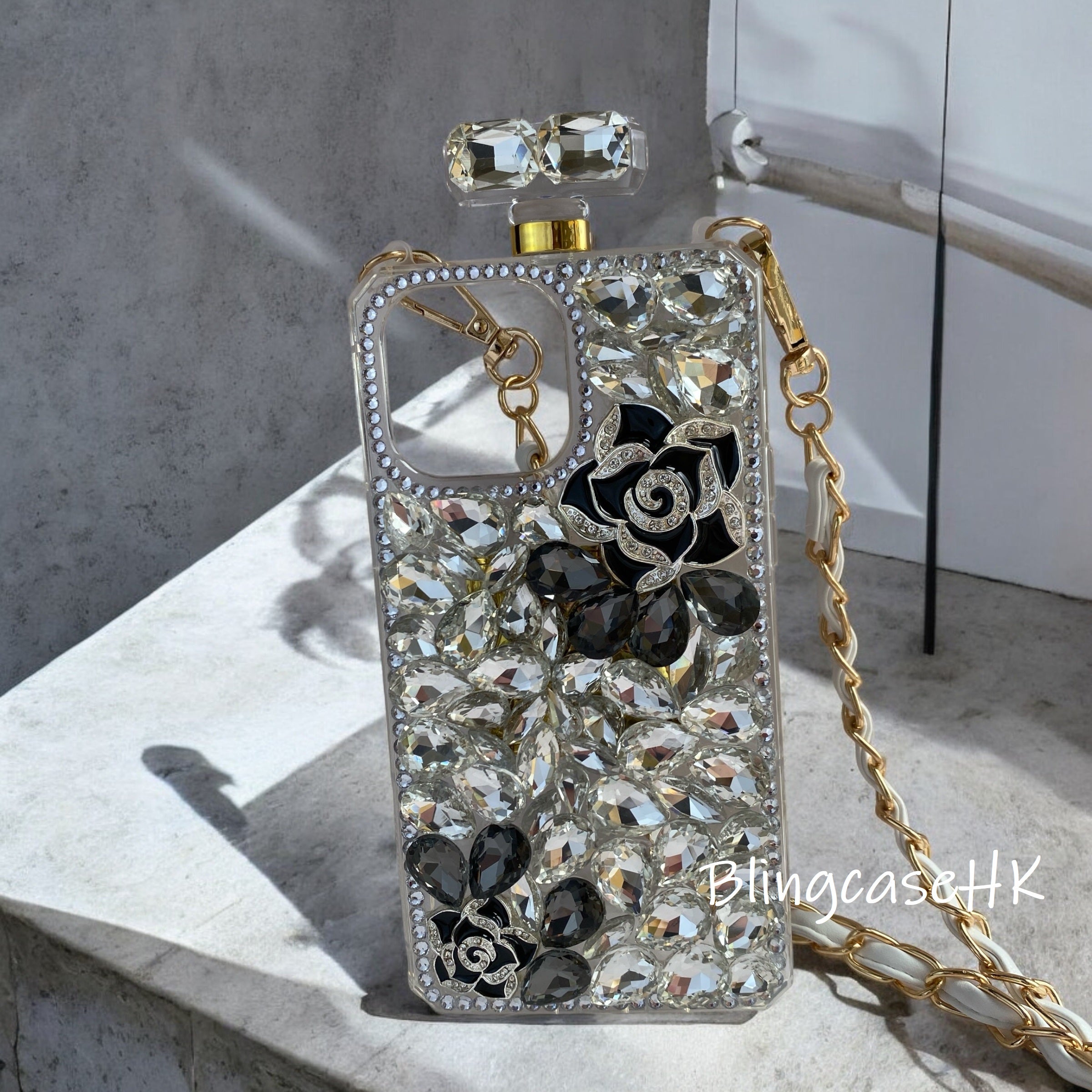 Purely handmade│Cross strap perfume bottle crystal rhinestone iPhone / Samsung mobile phone case 