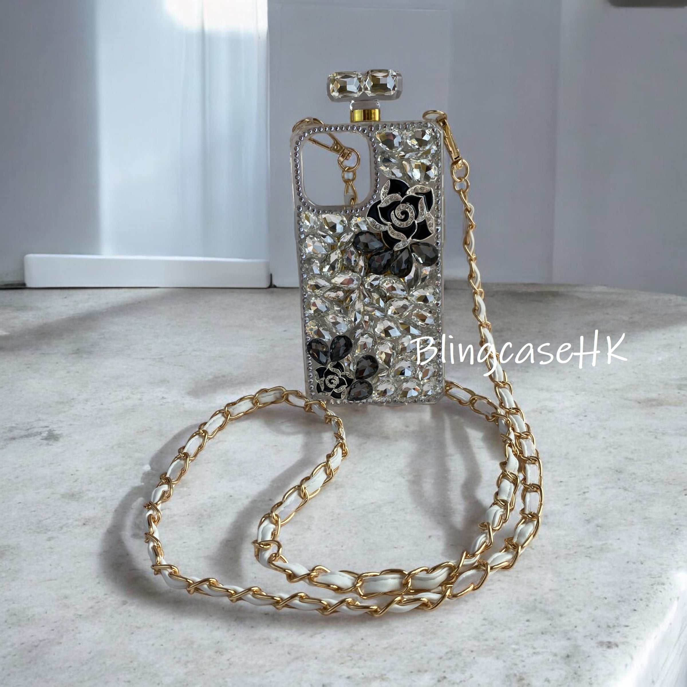 Purely handmade│Cross strap perfume bottle crystal rhinestone iPhone / Samsung mobile phone case 