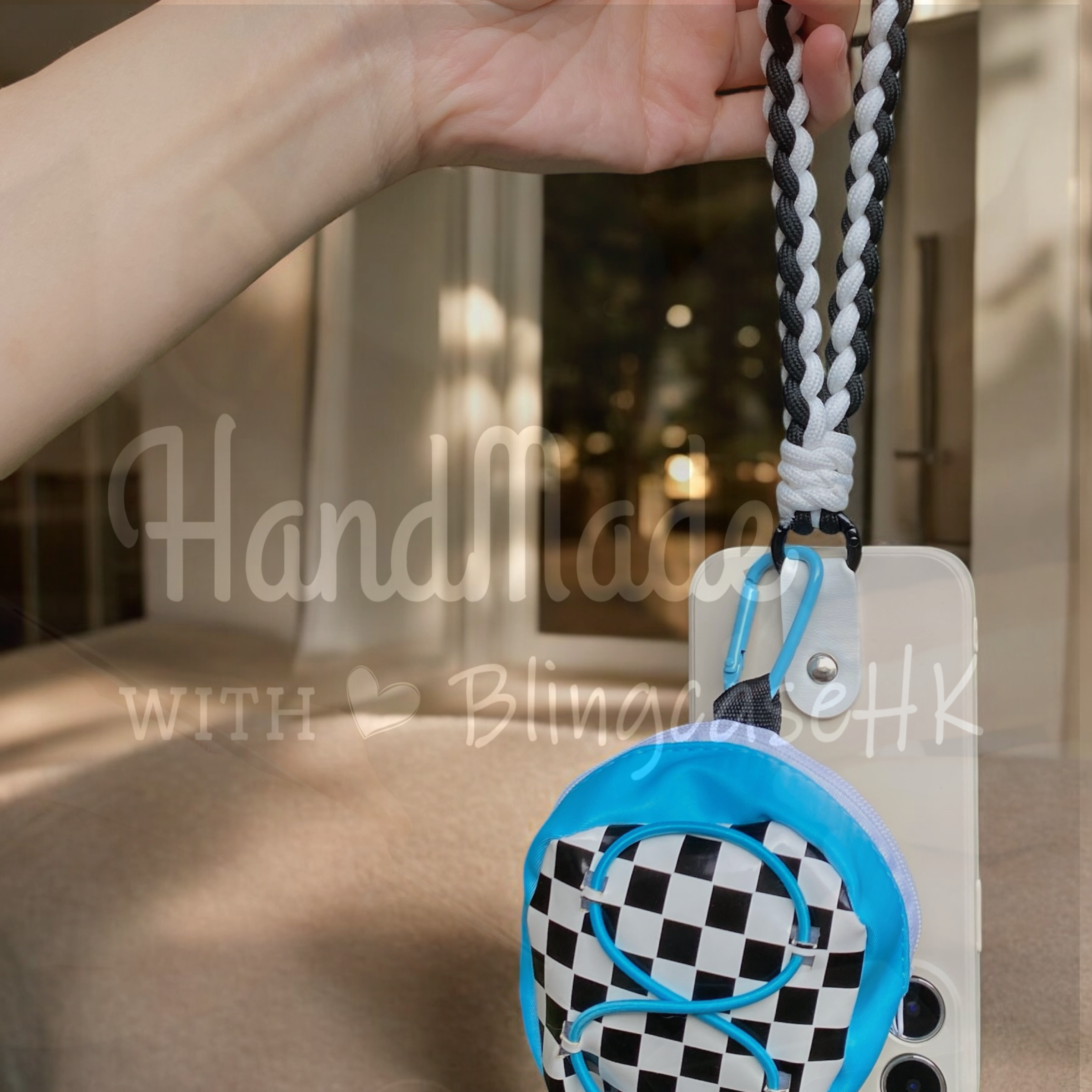 Handmade│ Oblique wood bead strap braided lanyard Hahaha coin purse iPhone / Samsung mobile phone case 