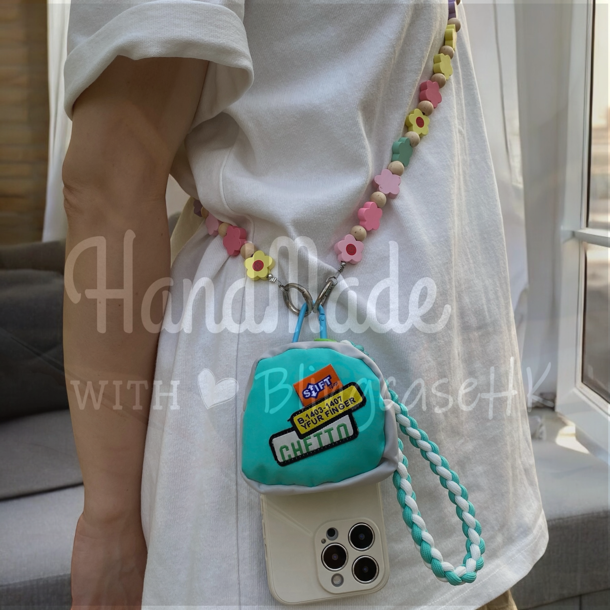 Handmade │ Bracelet lanyard + adjustable cross-body strap iPhone / Samsung mobile phone case 