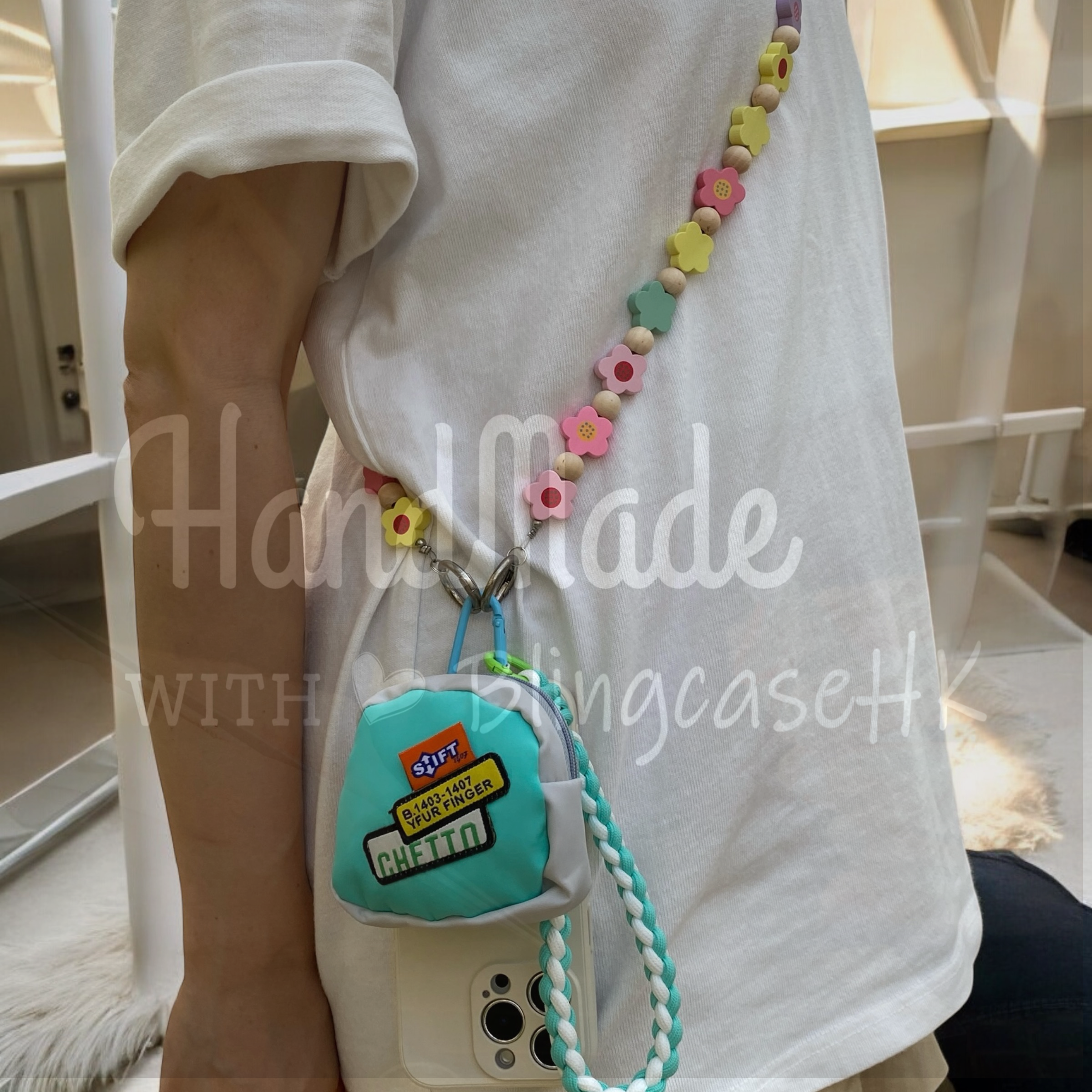 Handmade │ Bracelet lanyard + adjustable cross-body strap iPhone / Samsung mobile phone case 